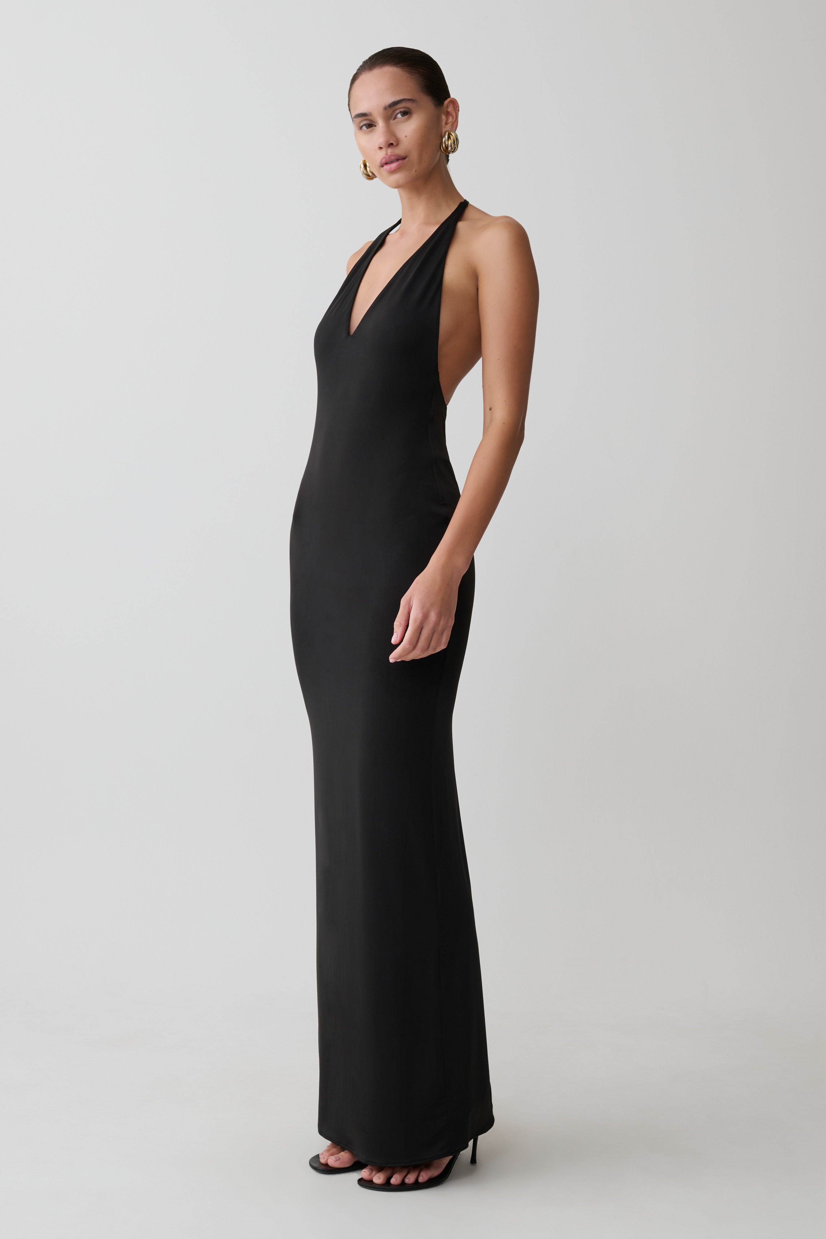 Hana Slinky Plunge Maxi Dress - Black - Image 3