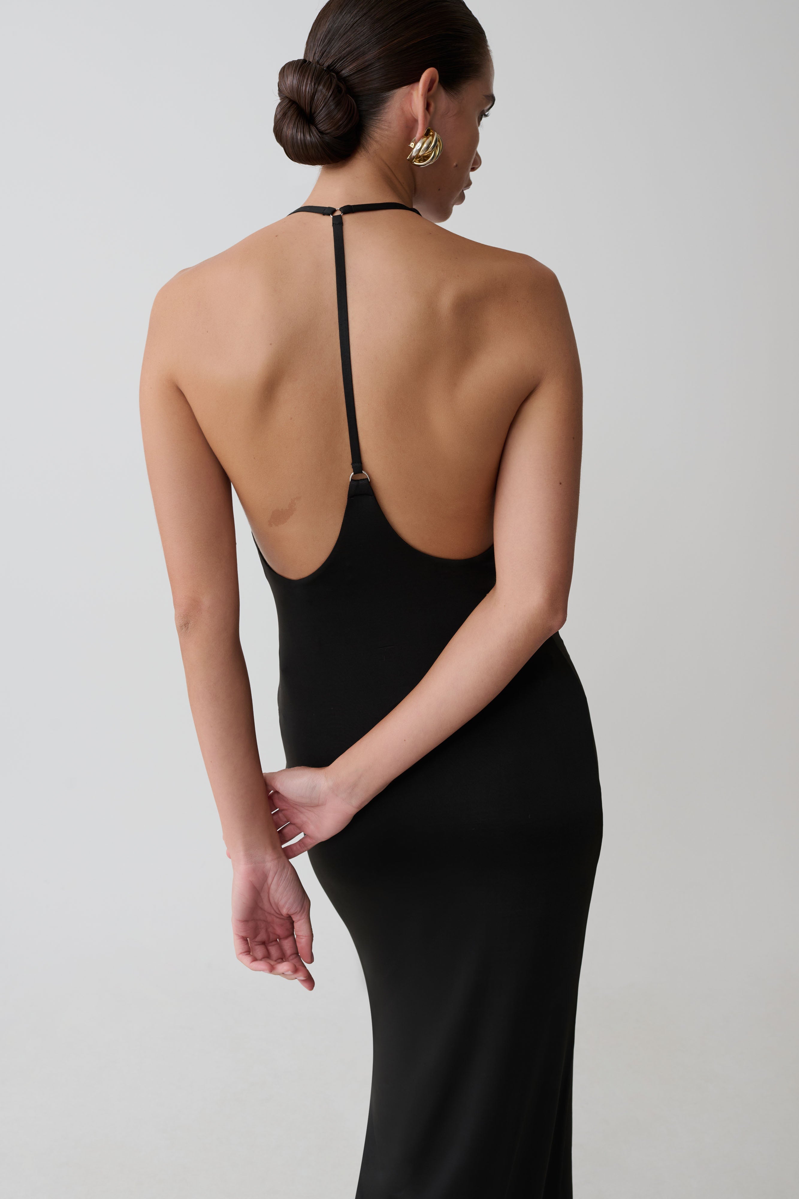 Hana Slinky Plunge Maxi Dress - Black - Image 6