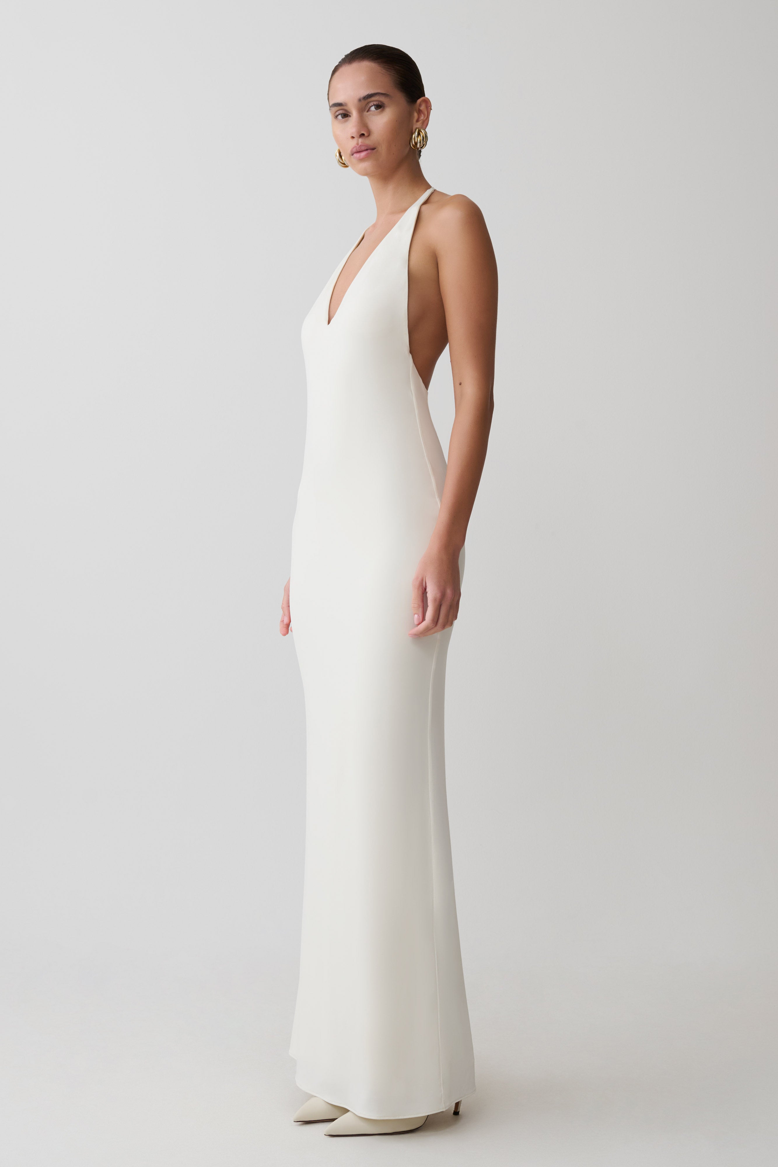 Hana Slinky Plunge Maxi Dress - Ivory - Image 6