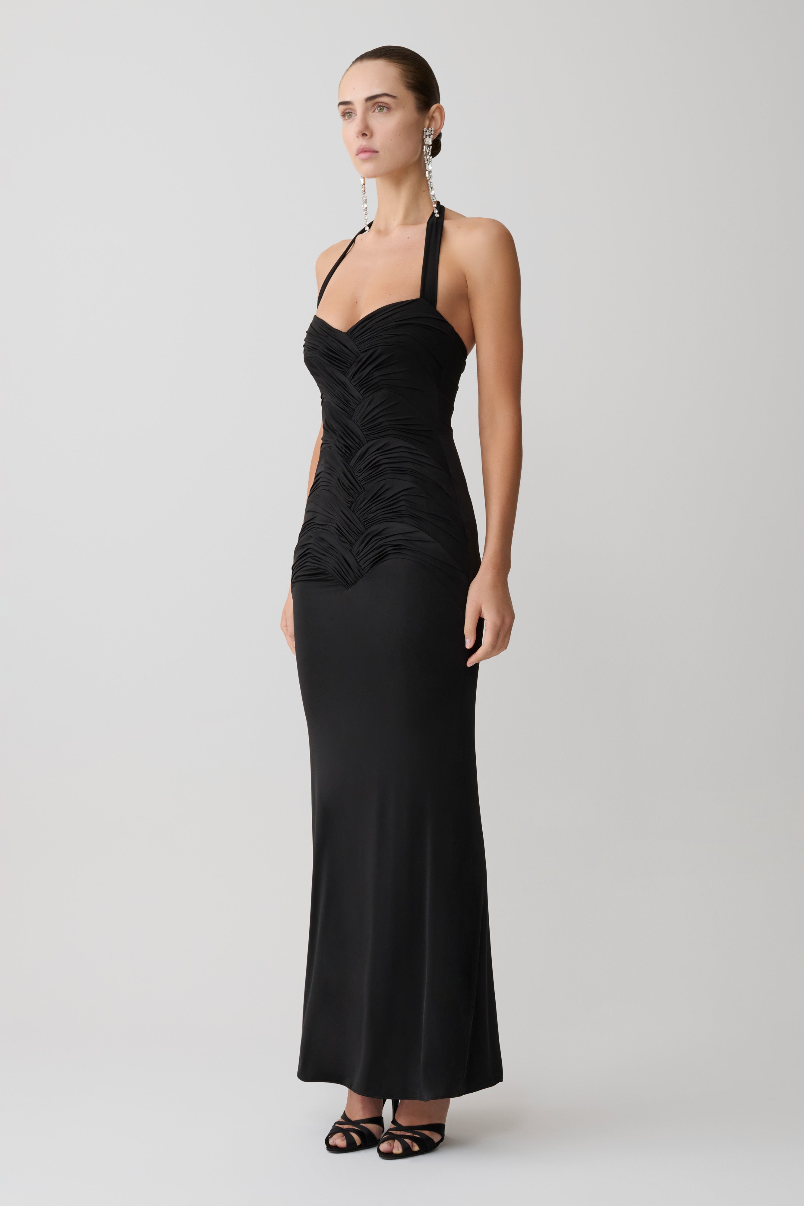 Hoai Gathered Slinky Halter Maxi Dress - Black - Image 4