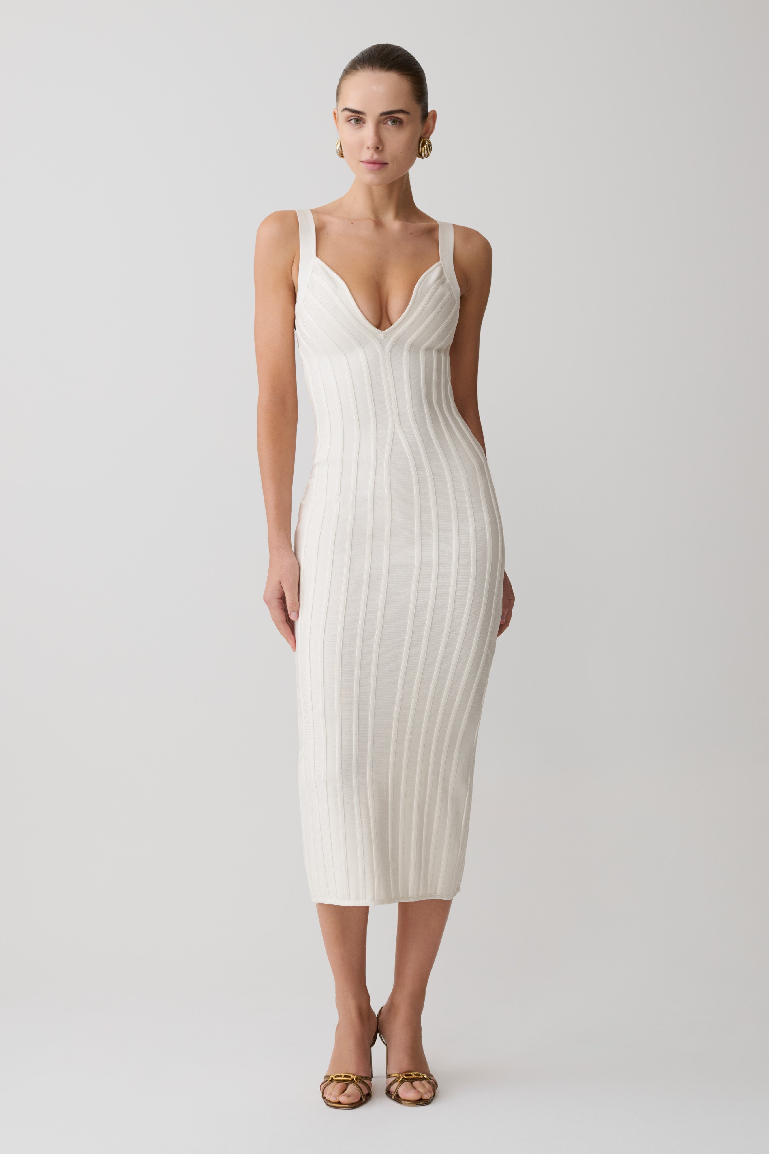 Gia Bandage Knit Midi Dress - Ivory - Image 9