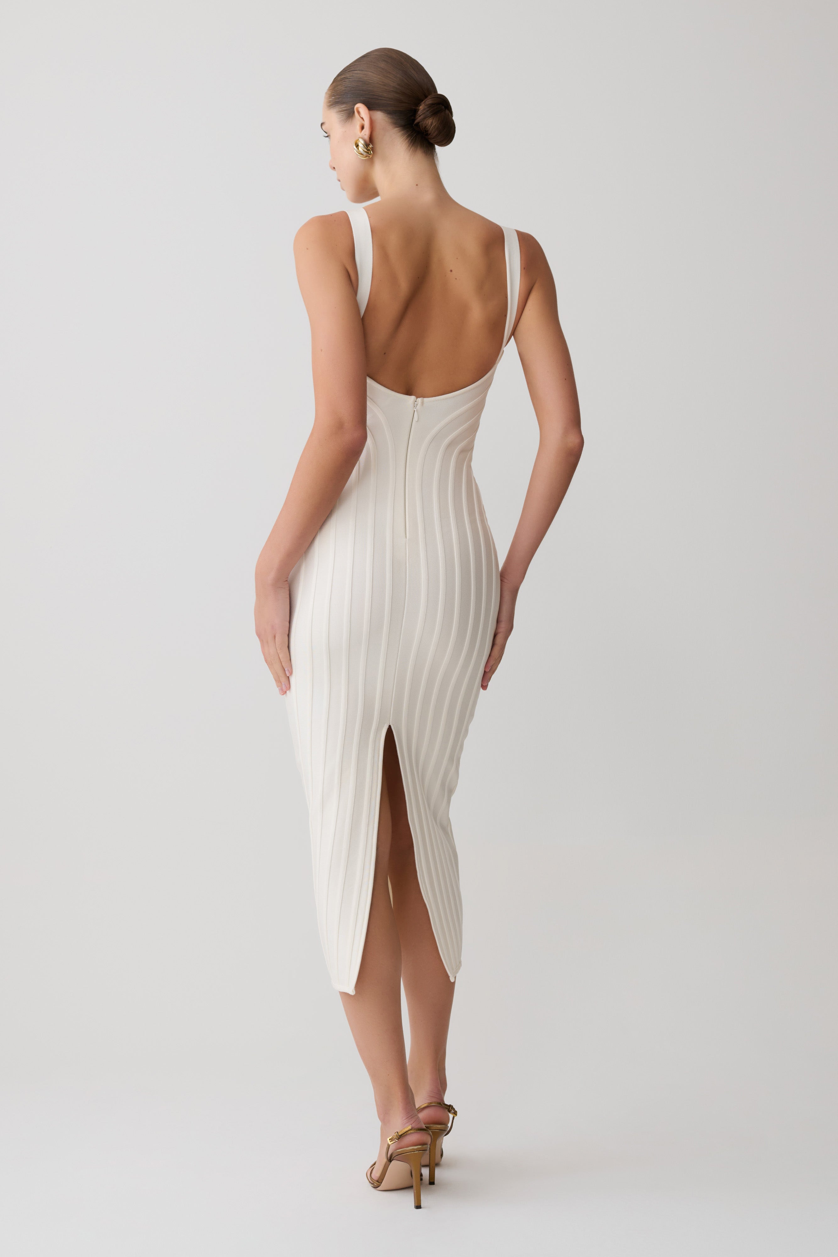 Gia Bandage Knit Midi Dress - Ivory - Image 6