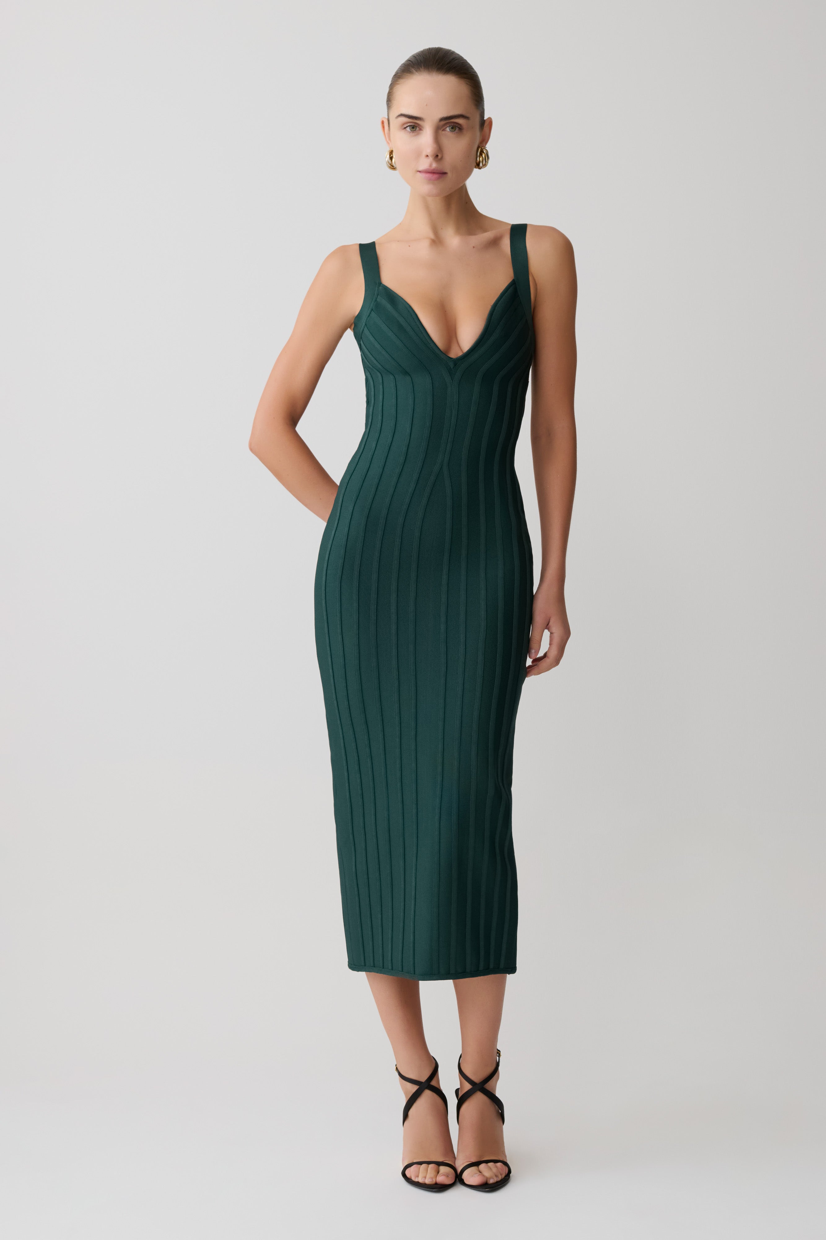 Gia Bandage Knit Midi Dress - Teal - Image 4