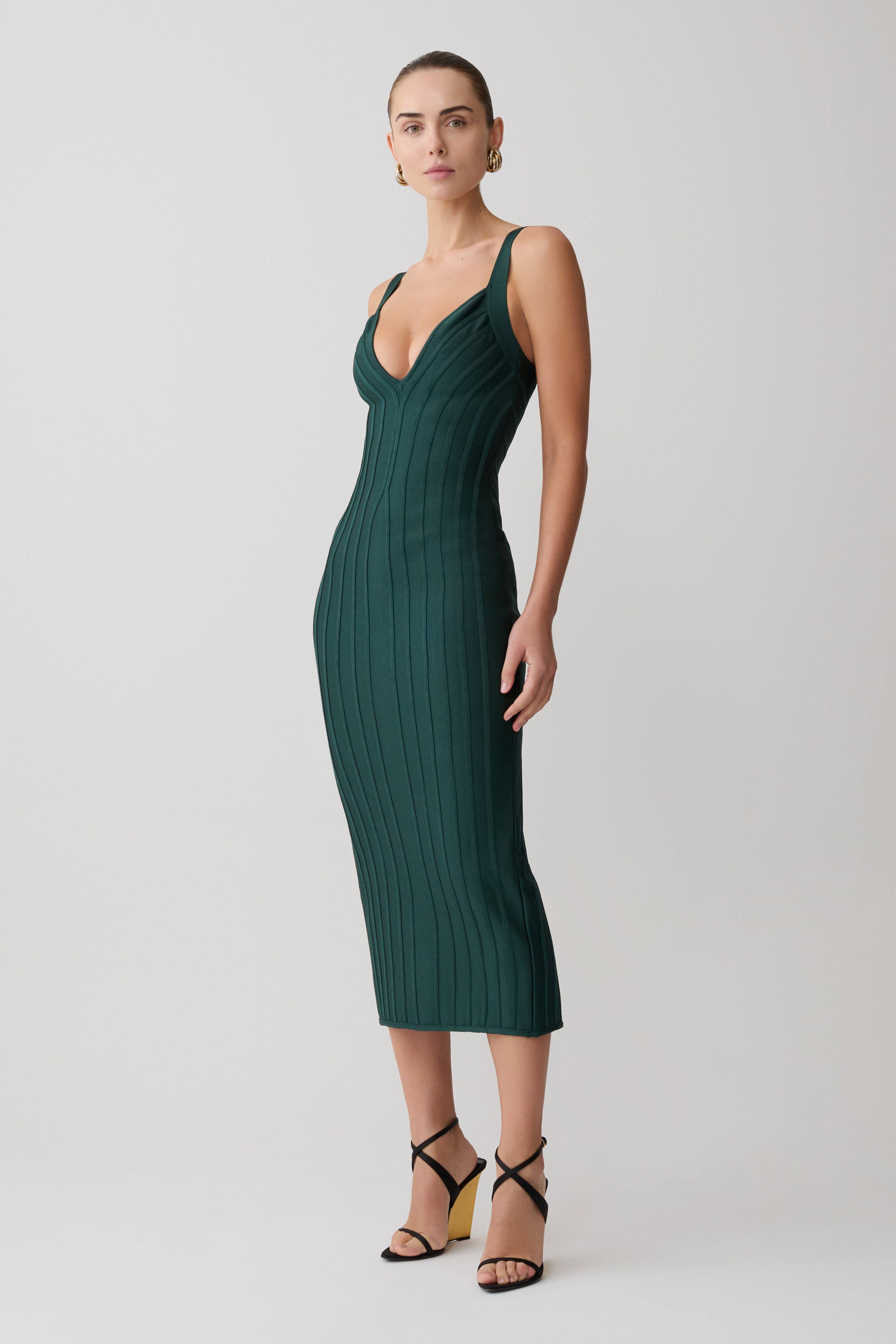 Gia Bandage Knit Midi Dress - Teal - Image 3