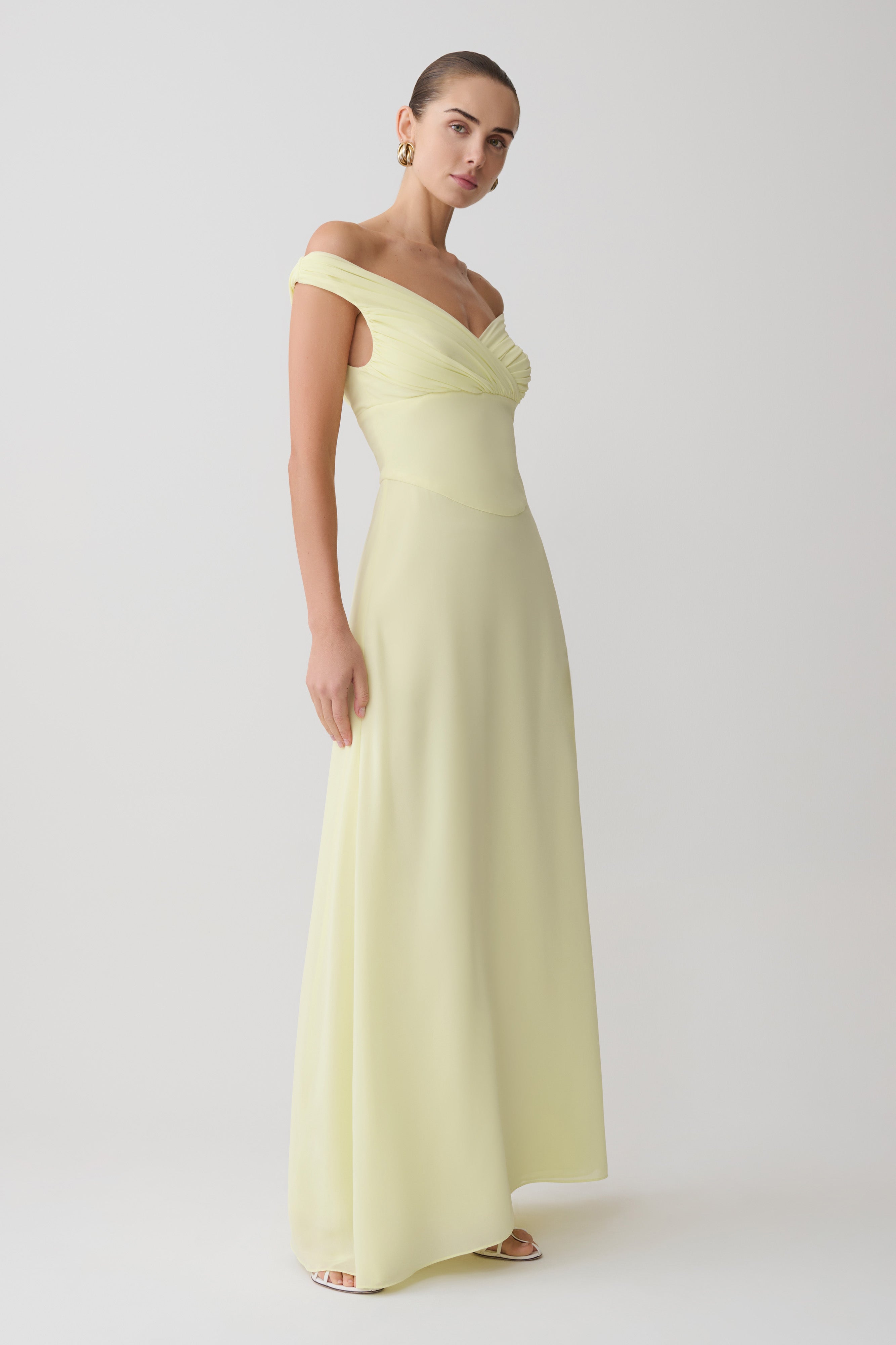 Mabel Off Shoulder Chiffon Maxi Dress - Lemon - Image 7
