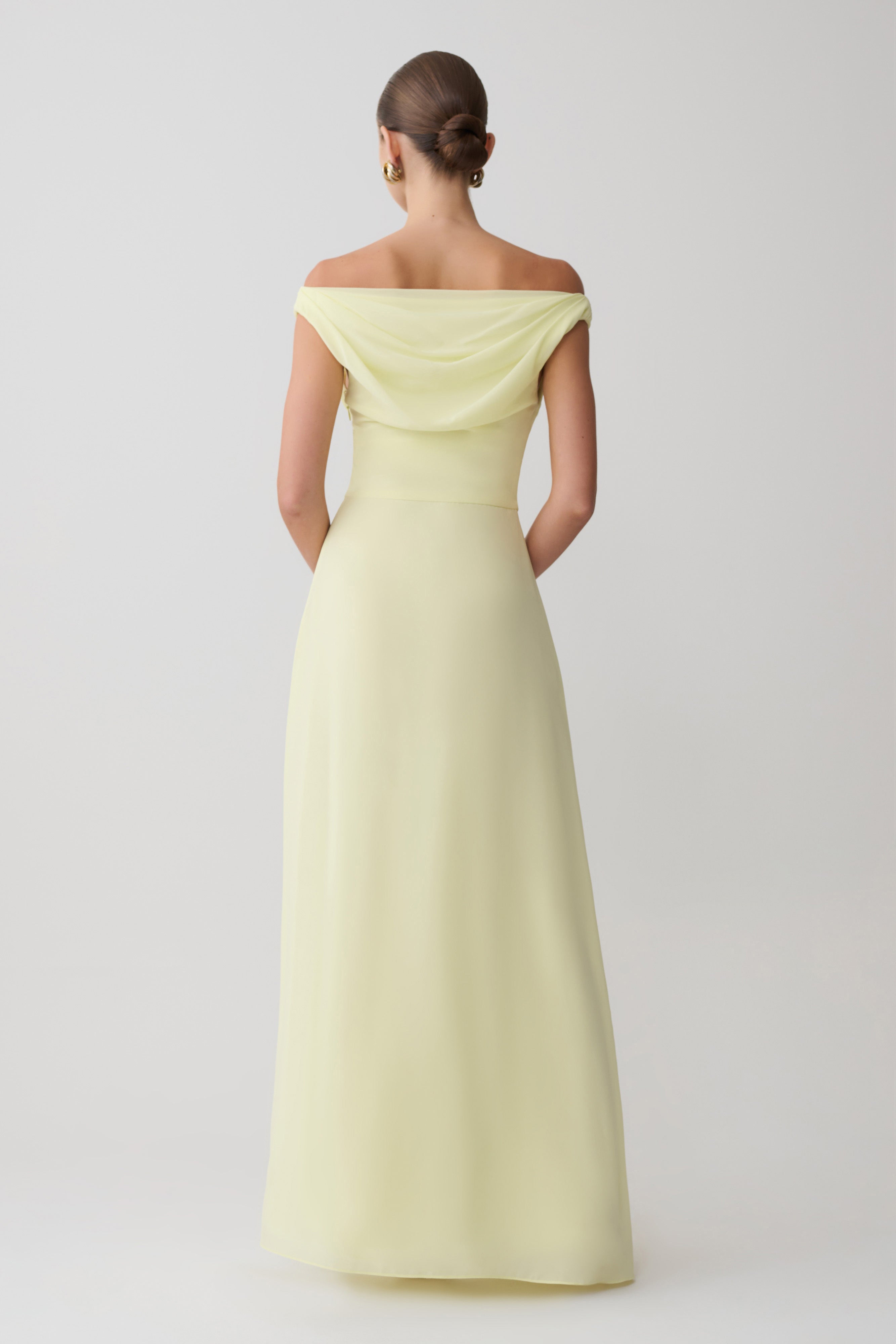 Mabel Off Shoulder Chiffon Maxi Dress - Lemon - Image 9
