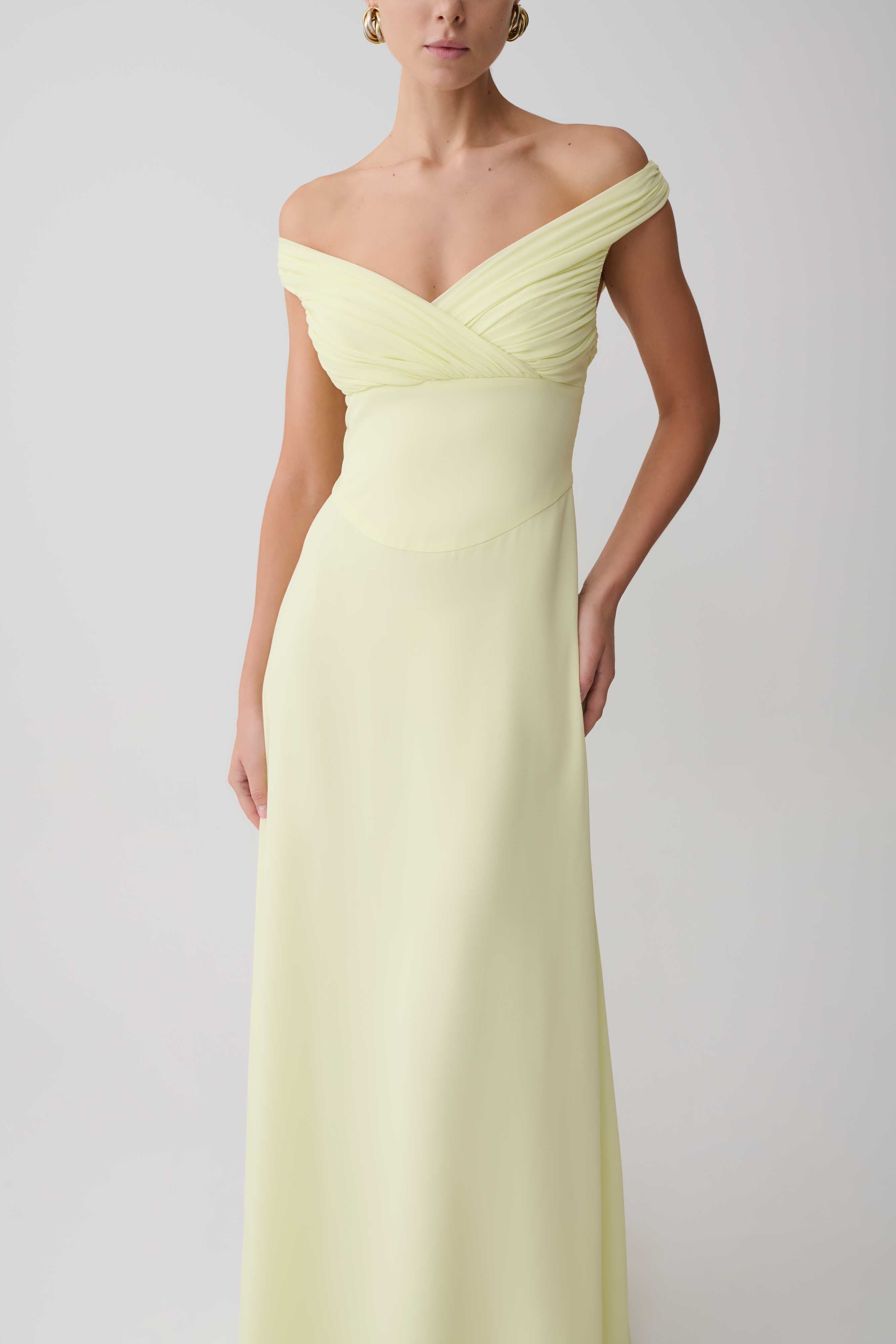 Mabel Off Shoulder Chiffon Maxi Dress - Lemon - Image 8