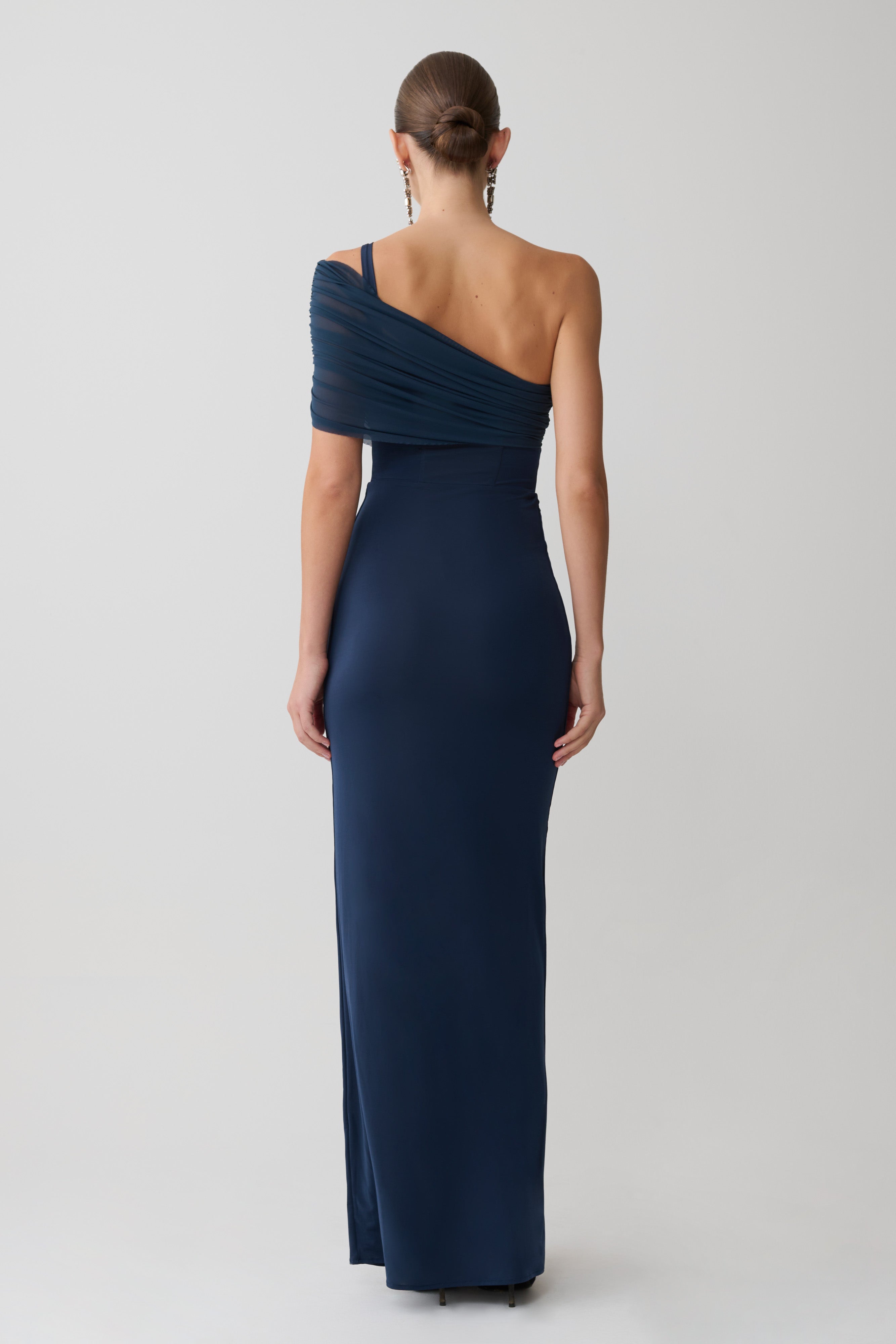 Hanh One Shoulder Mesh Maxi Dress - Ink Blue - Image 8