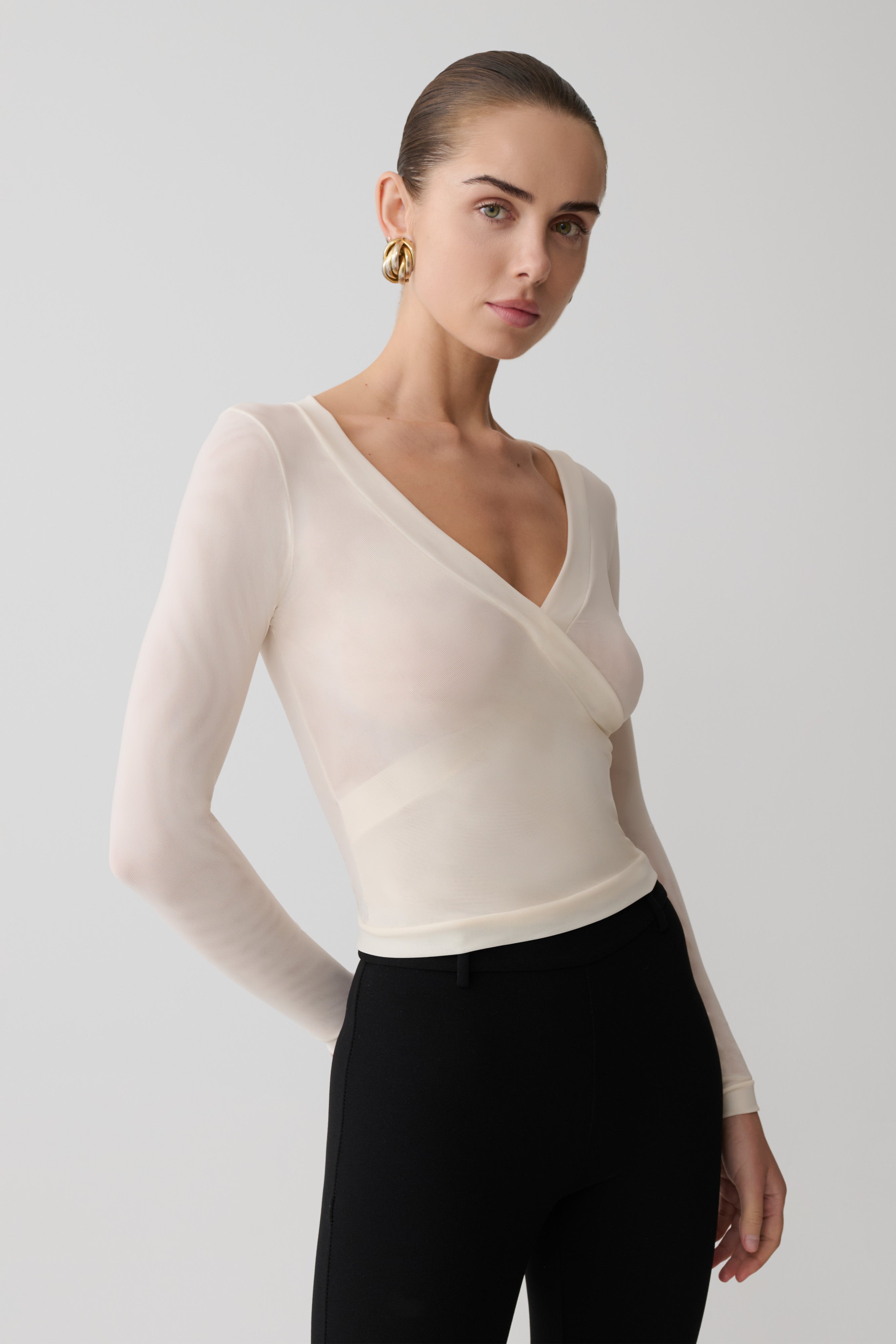 Lumi Long Sleeve Mesh Top - Bone - Image 3