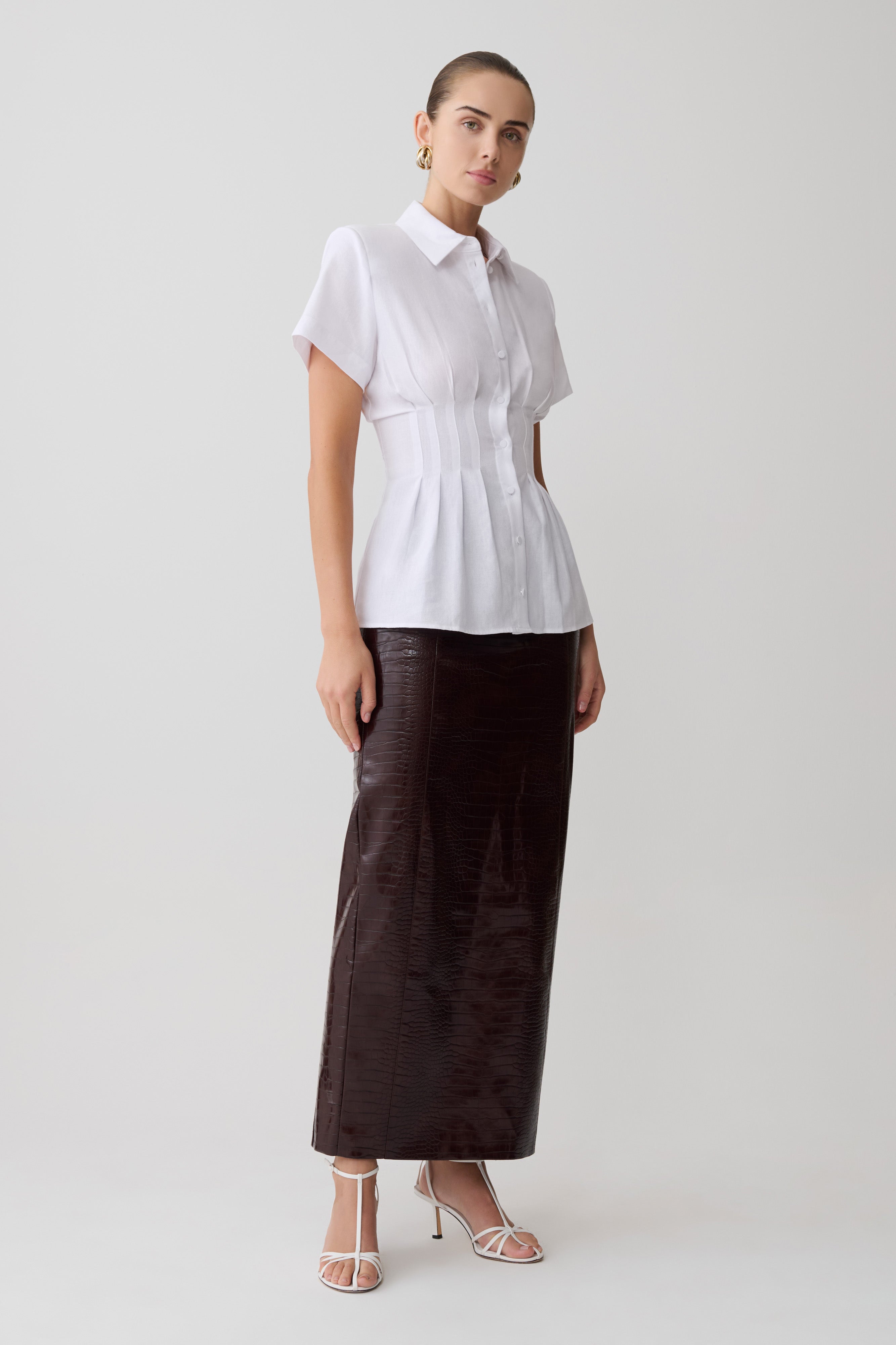 Selma Short Sleeve Linen Shirt - White - Image 4