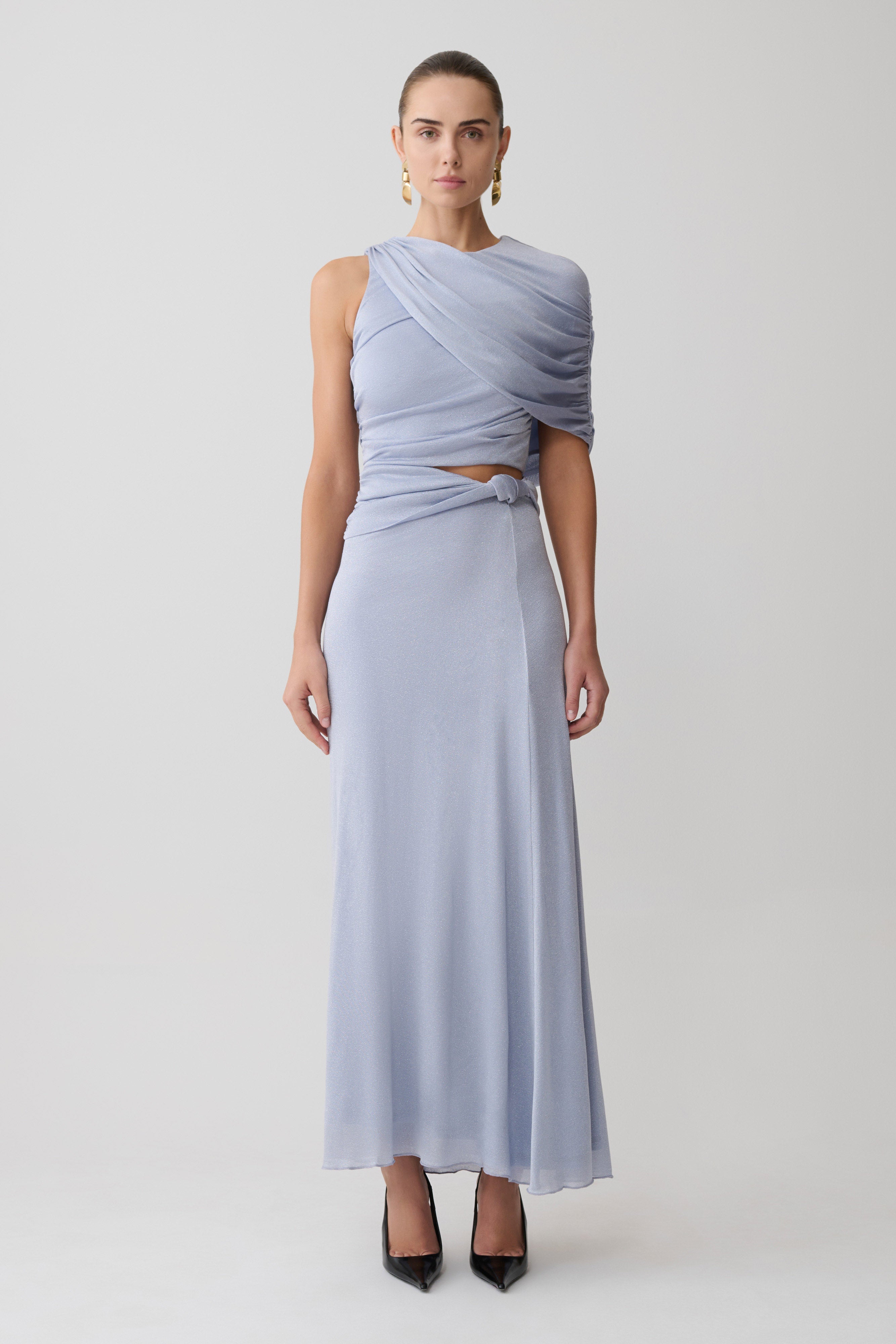 Adrienne One Shoulder Lurex Top - Pastel Blue - Image 3