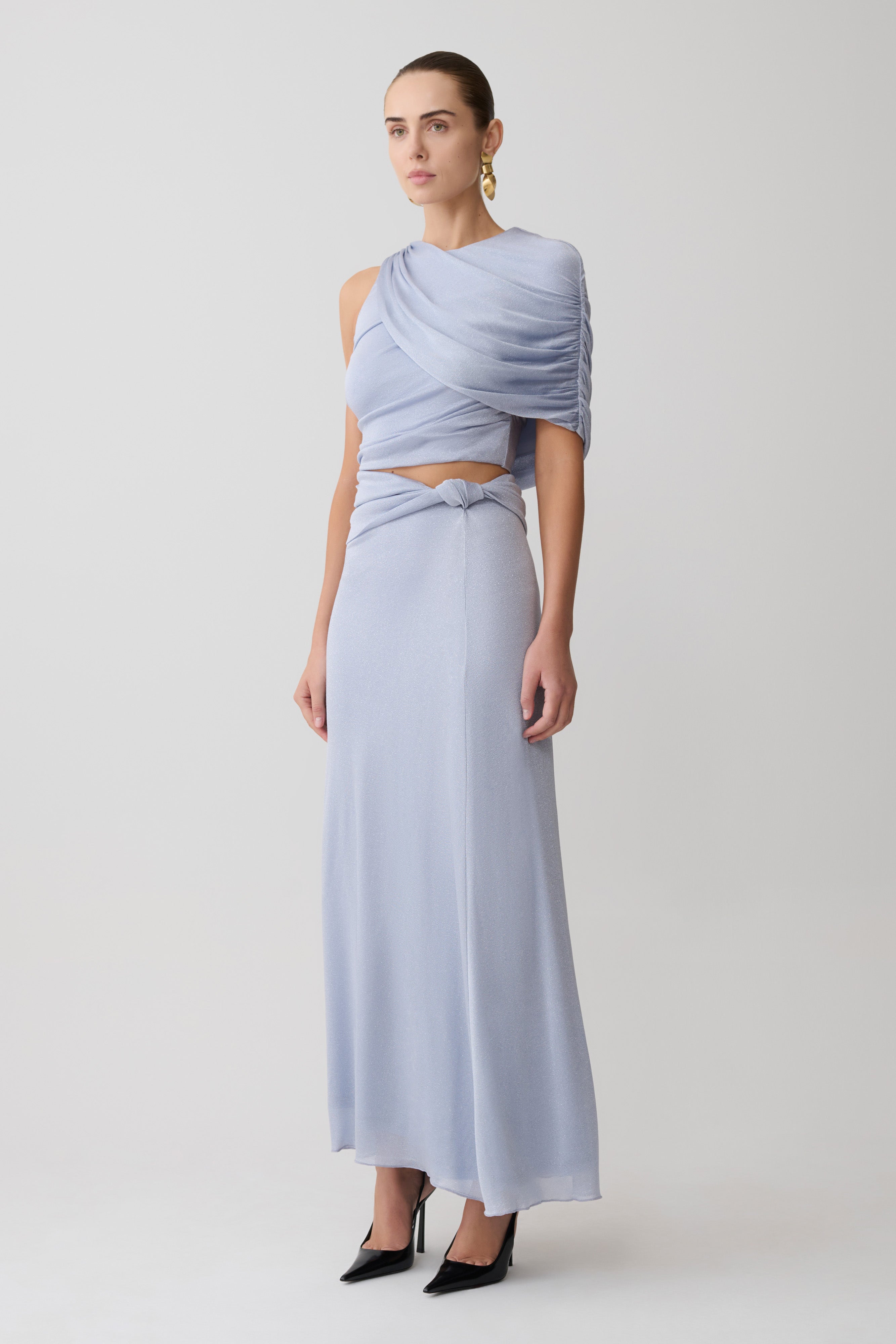 Adrienne One Shoulder Lurex Top - Pastel Blue - Image 4