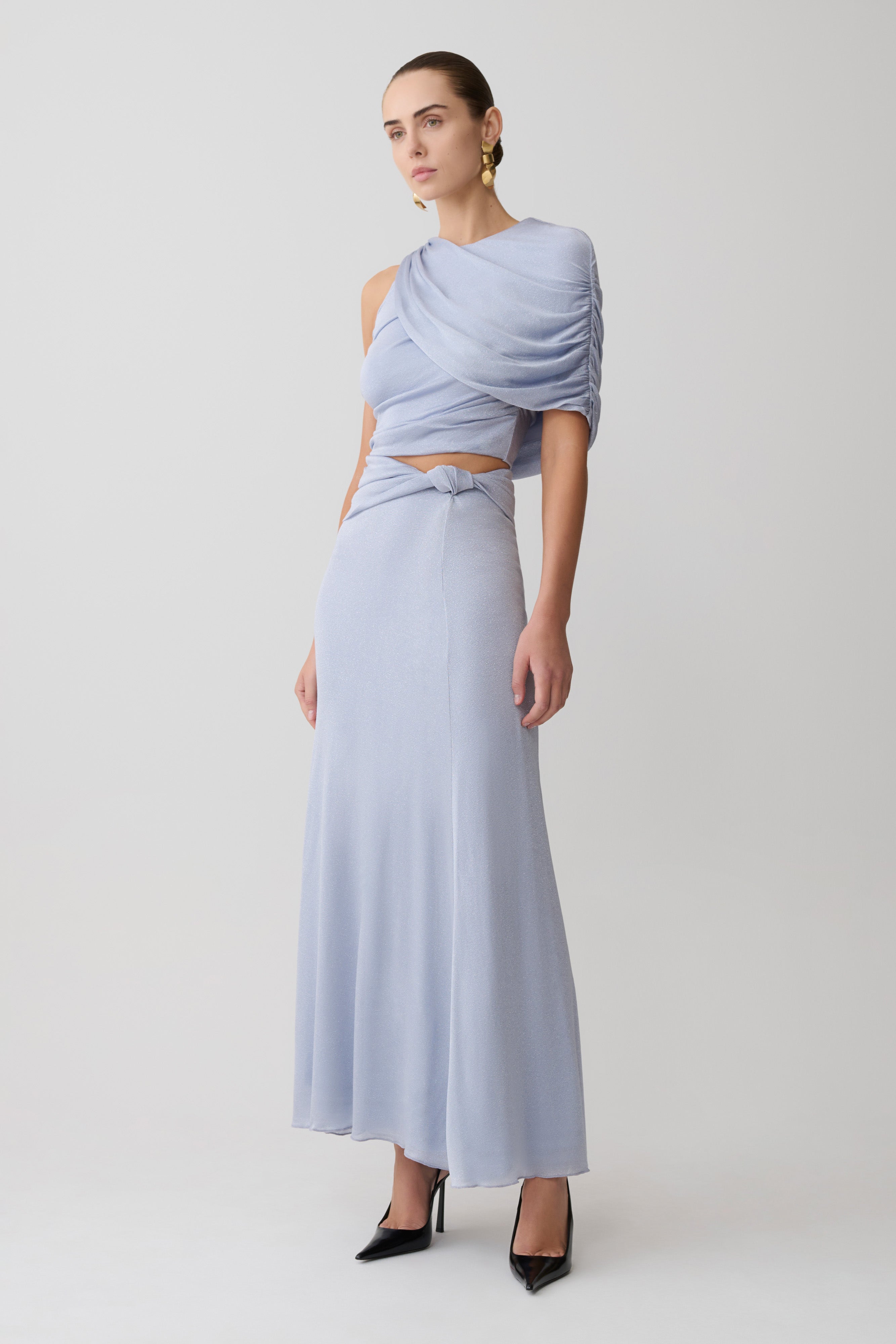 Adrienne One Shoulder Lurex Top - Pastel Blue - Image 7