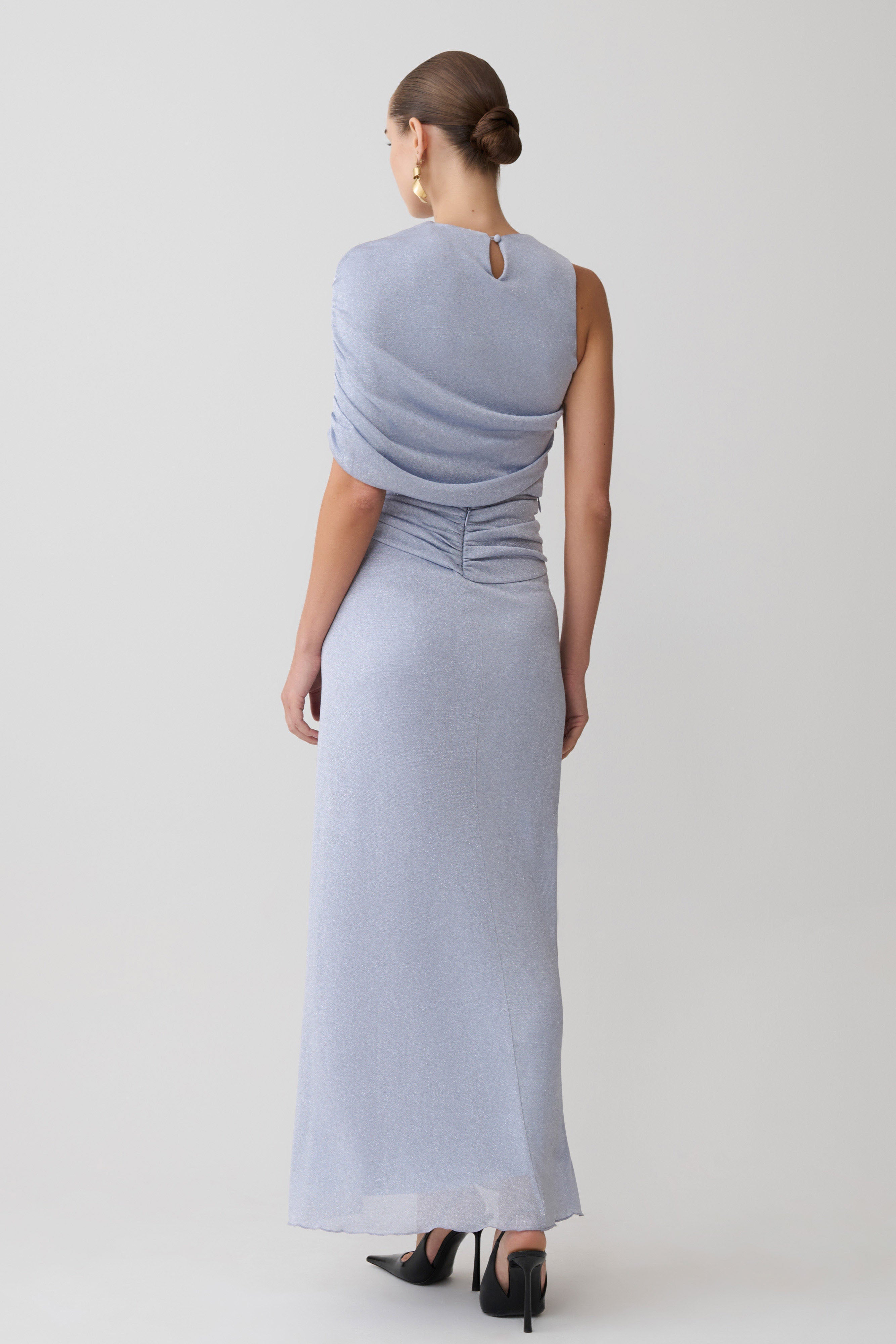 Adrienne One Shoulder Lurex Top - Pastel Blue - Image 5