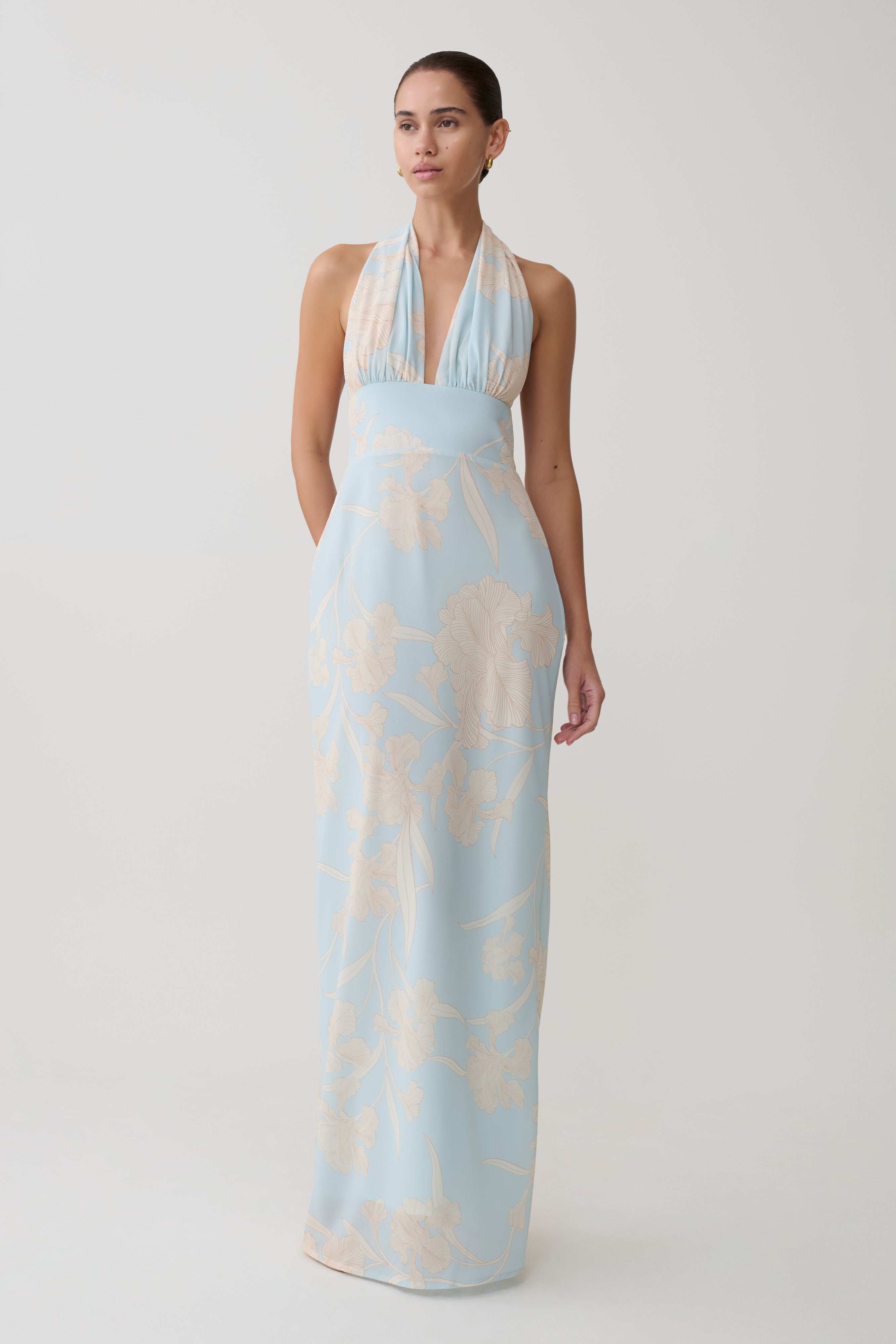 Alternative view of Nadine Halter Scarf Chiffon Maxi Dress - Blue Floral Print