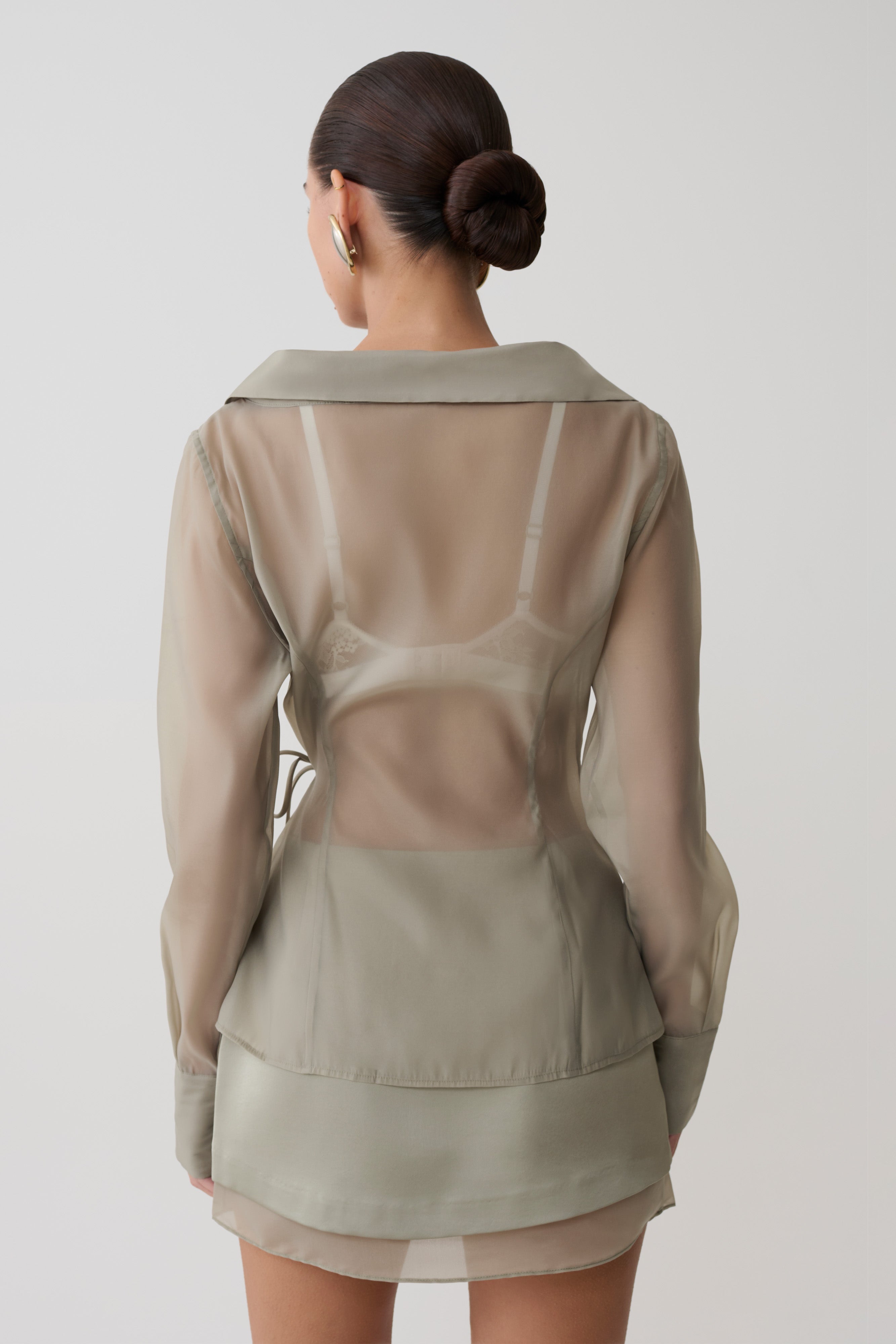 Frankie Organza Cross Over Shirt - Smoke - Image 3