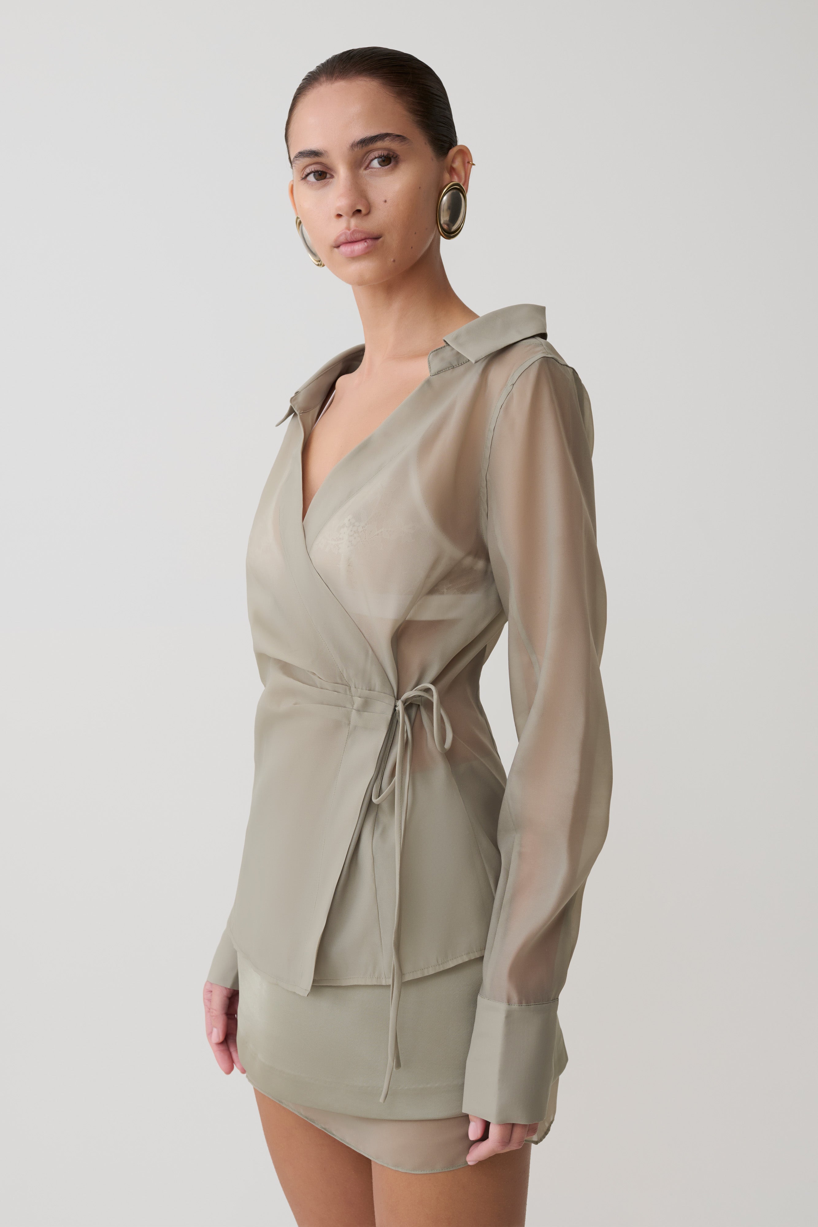 Frankie Organza Cross Over Shirt - Smoke - Image 2