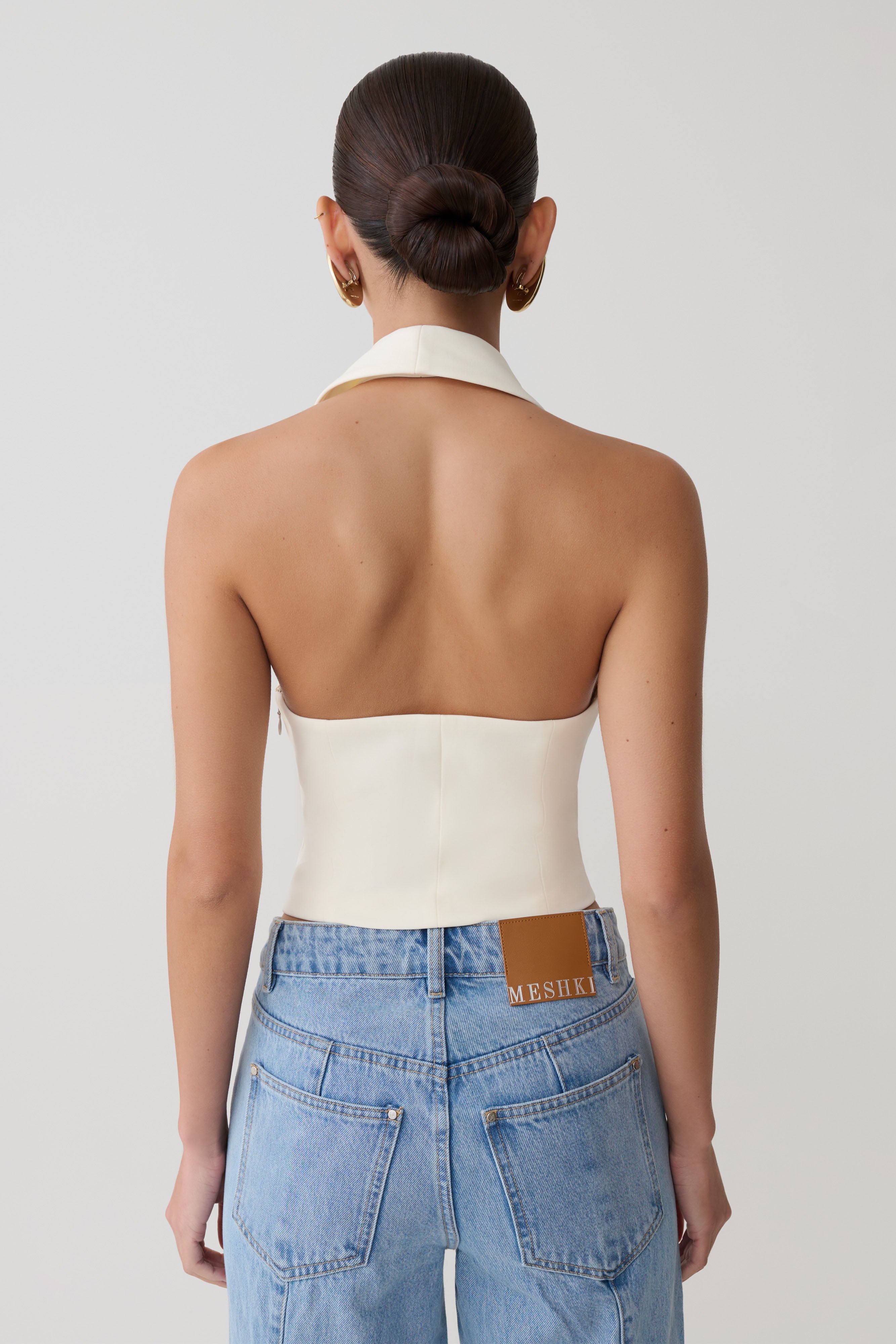 Calla Collared Sleeveless Halter Top - Ivory - Image 2