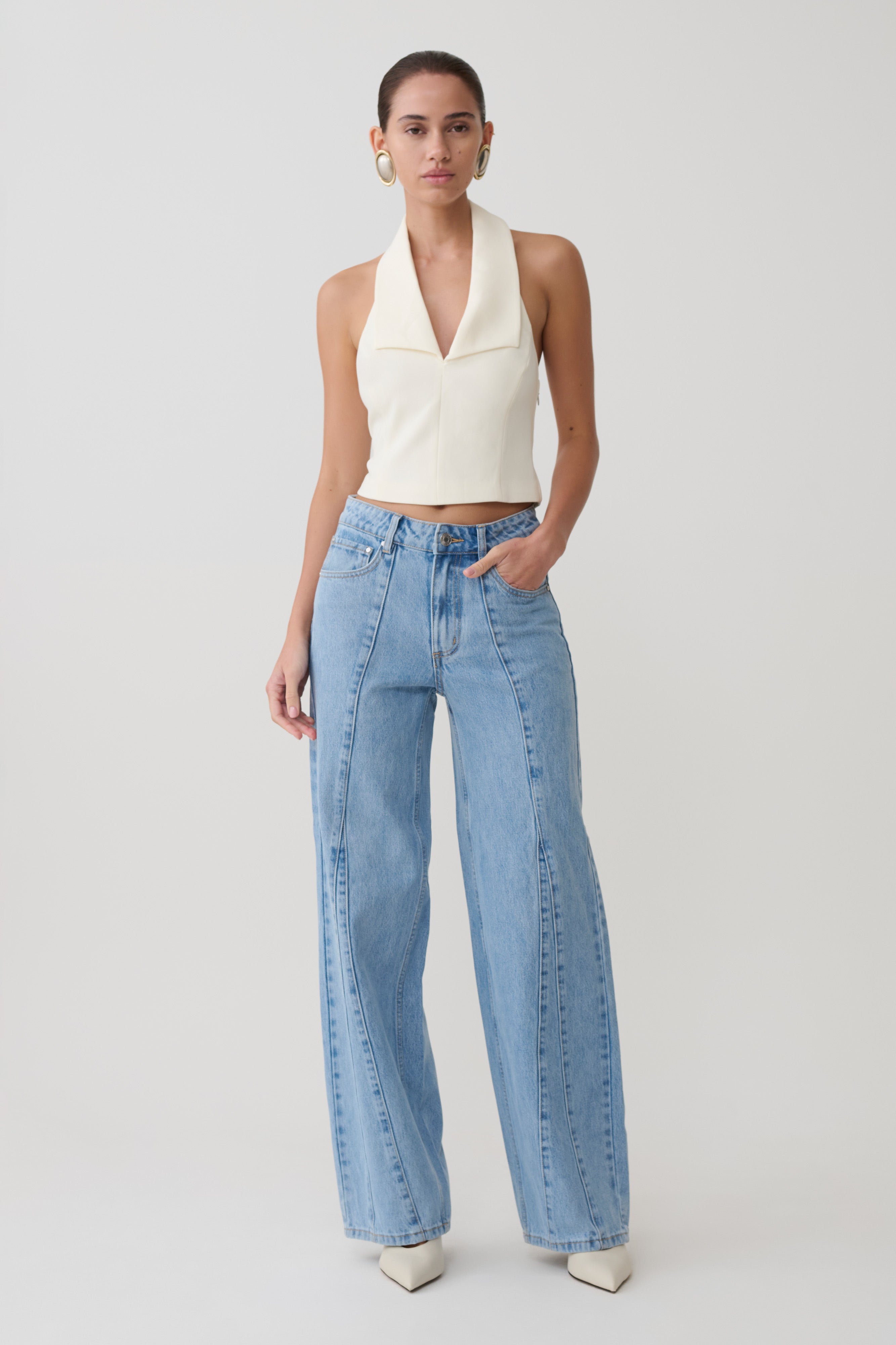 Calla Collared Sleeveless Halter Top - Ivory - Image 4