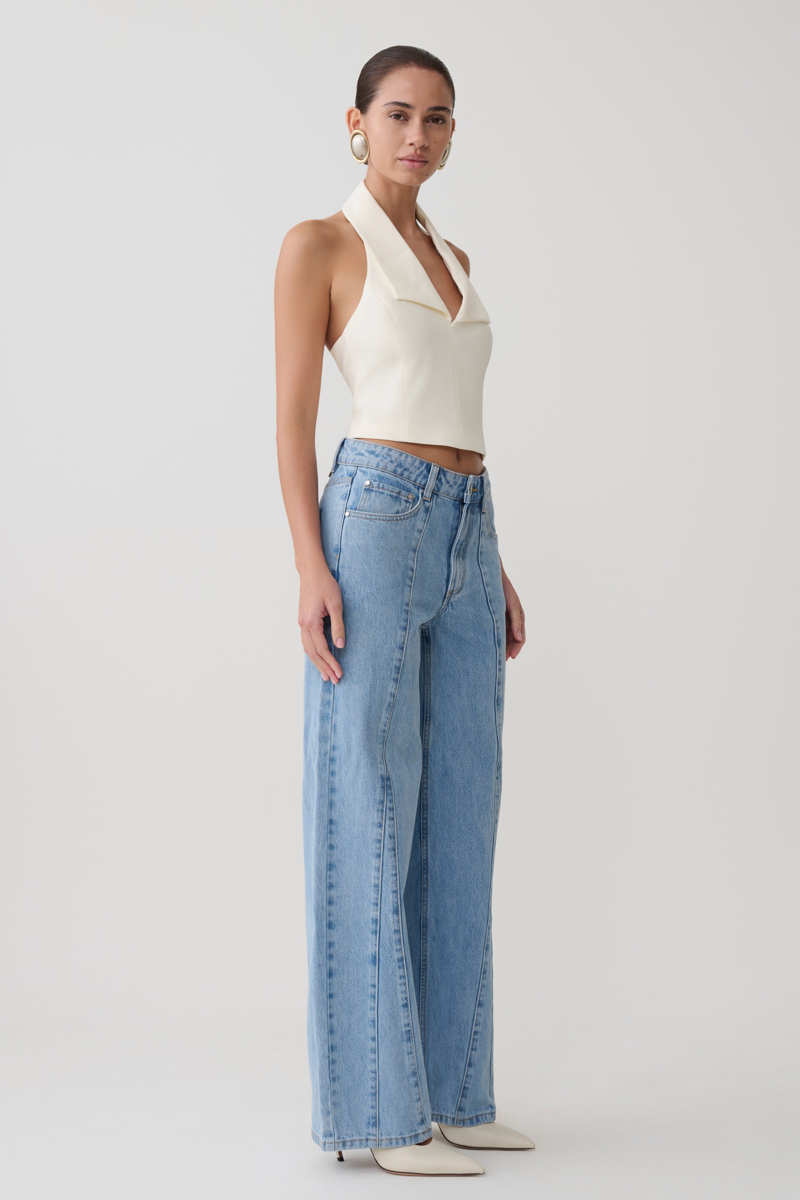Calla Collared Sleeveless Halter Top - Ivory - Image 5