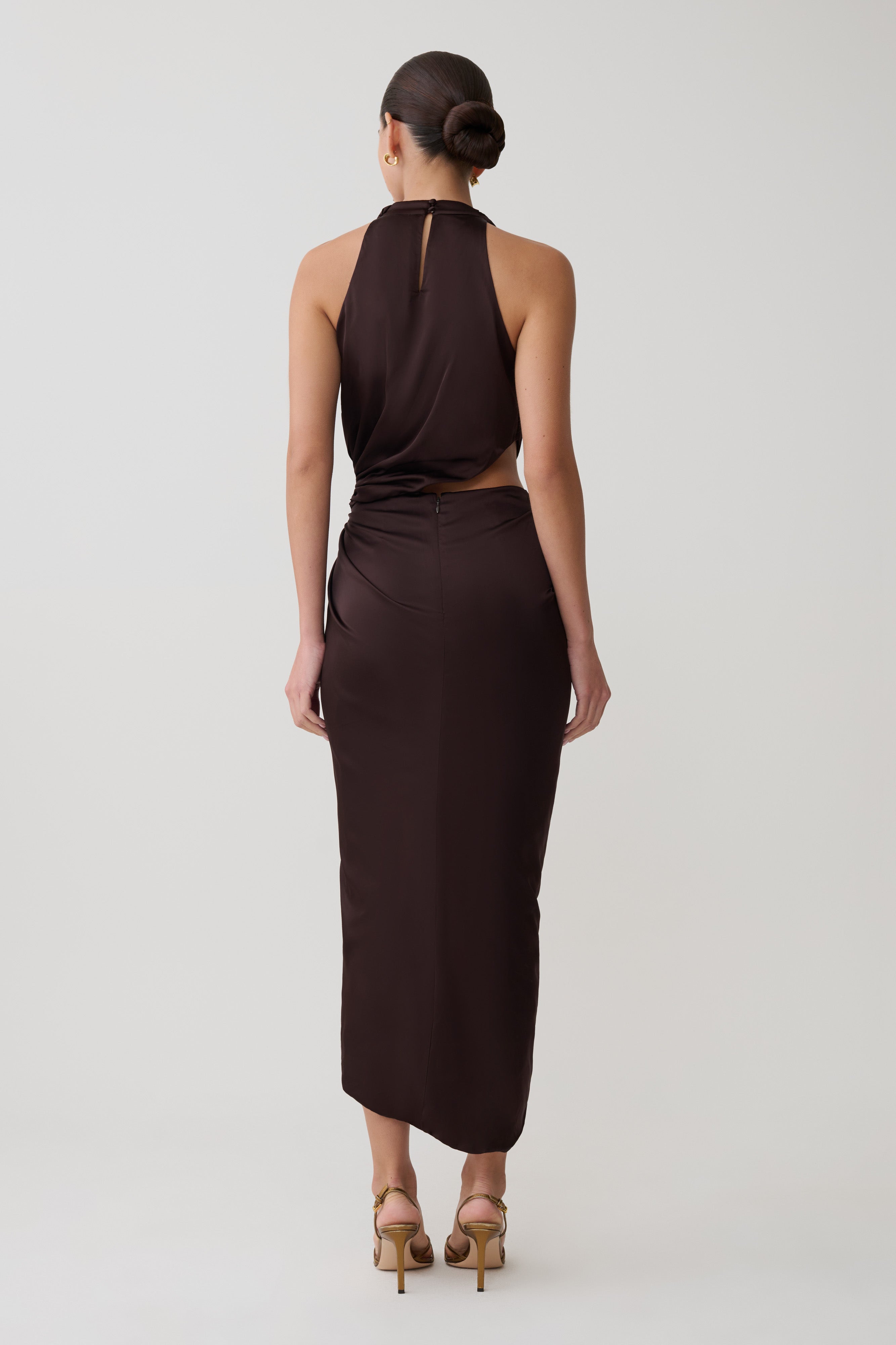 Aveline Draped Halter Midi Dress - Dark Chocolate - Image 3