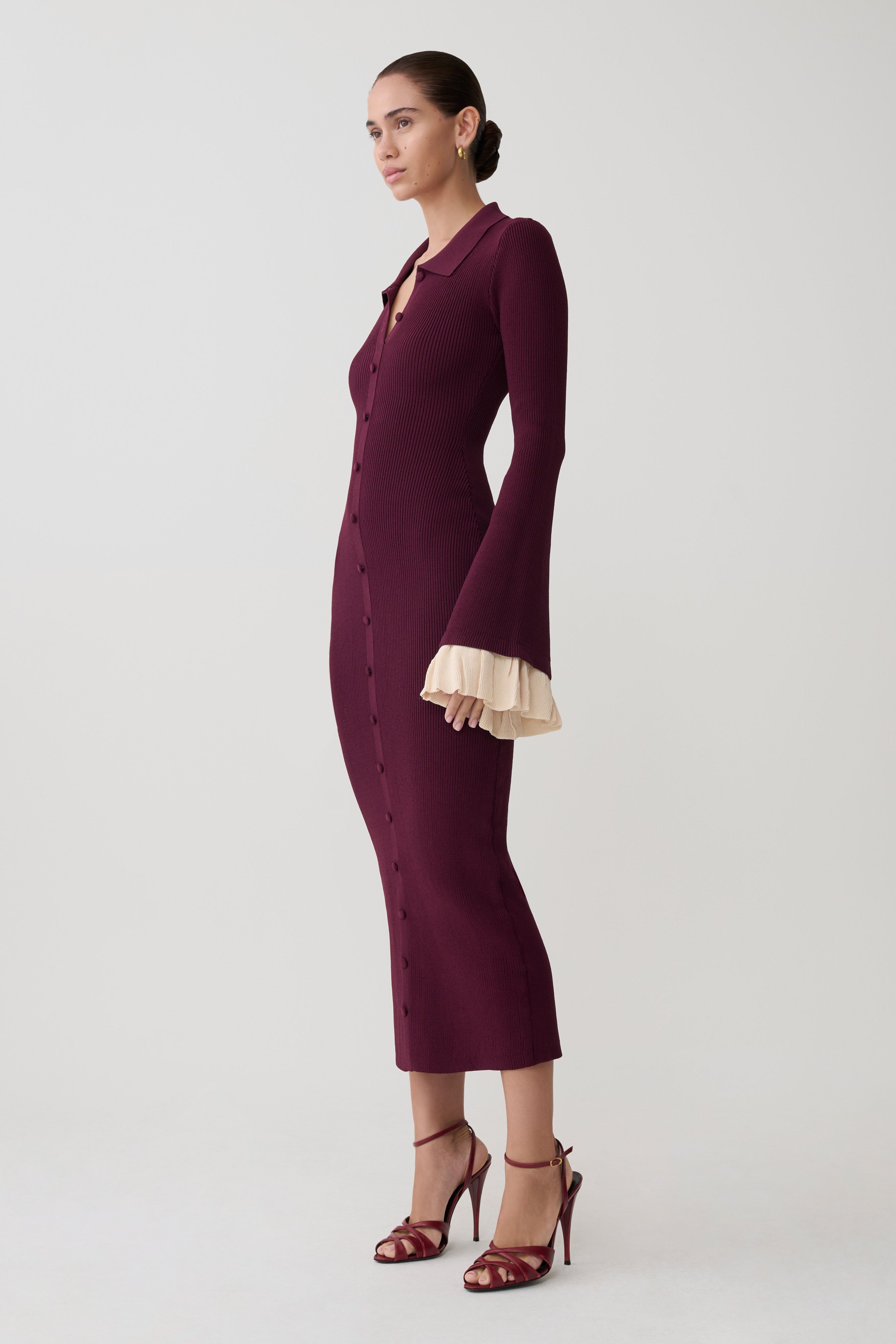 Alternative view of Amirose Ruffle Knit Midi Dress - Plum