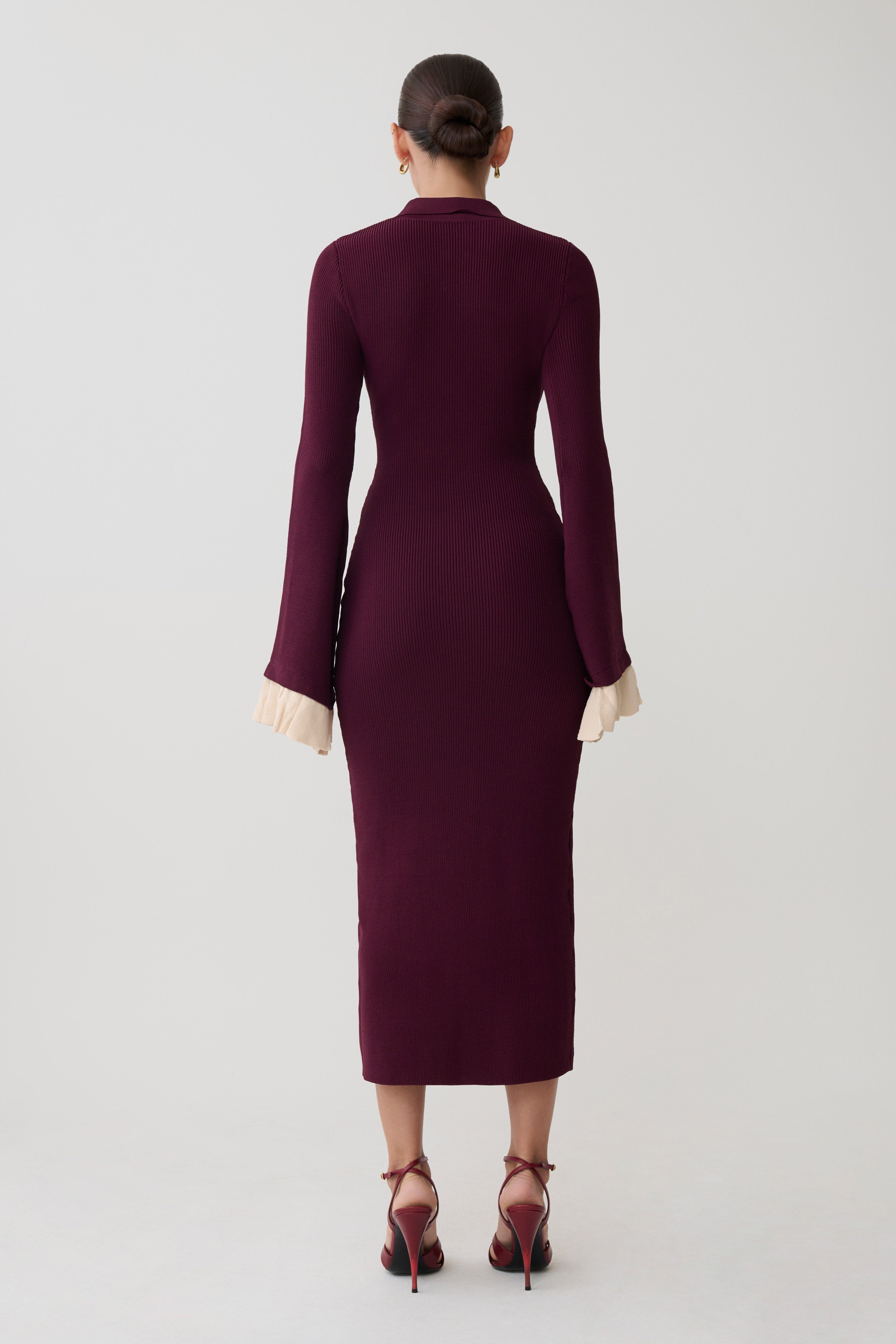 Amirose Ruffle Knit Midi Dress - Plum - Image 3