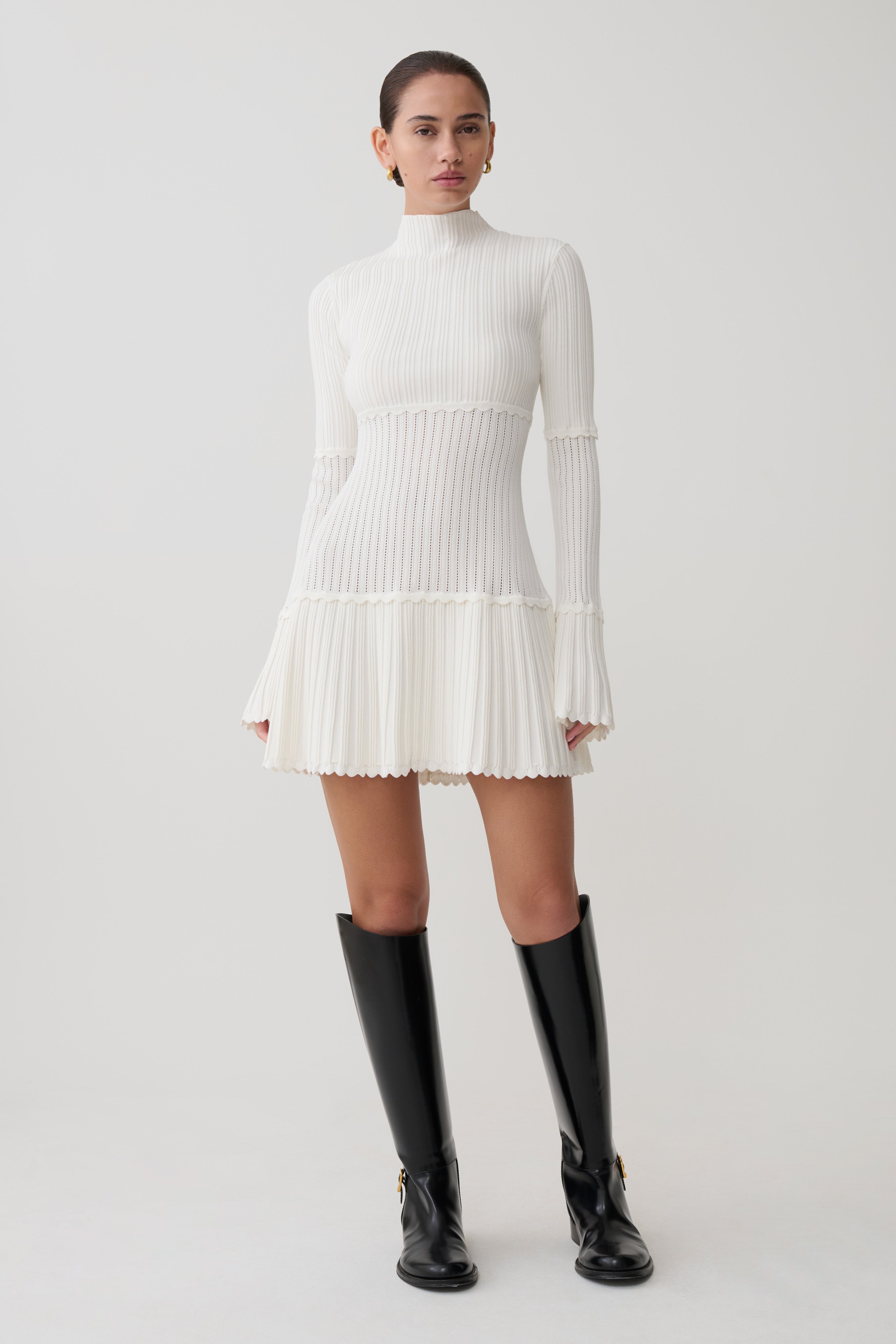 Adena Pointelle Knit Mini Dress - Ivory - Image 4