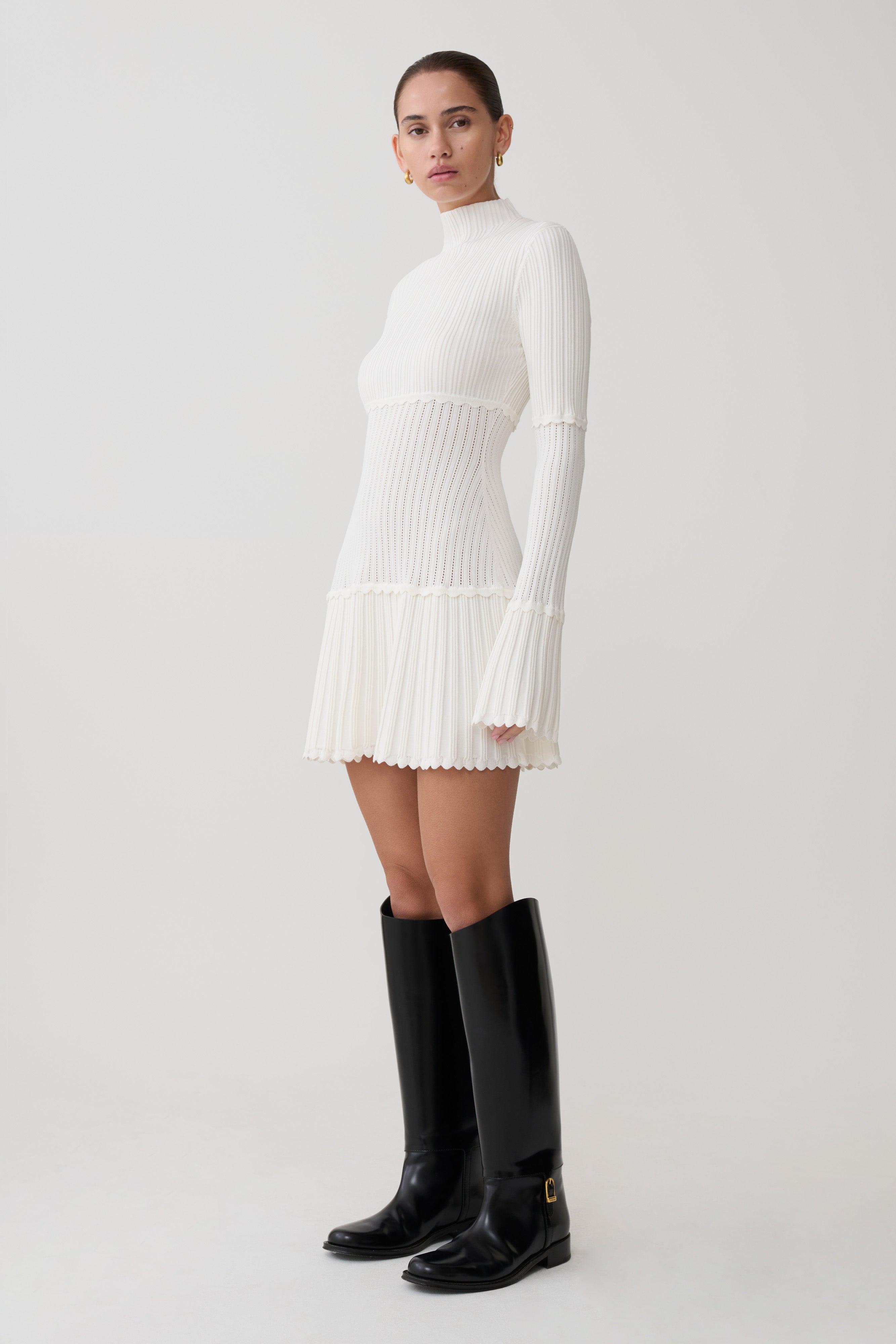 Adena Pointelle Knit Mini Dress - Ivory - Image 3