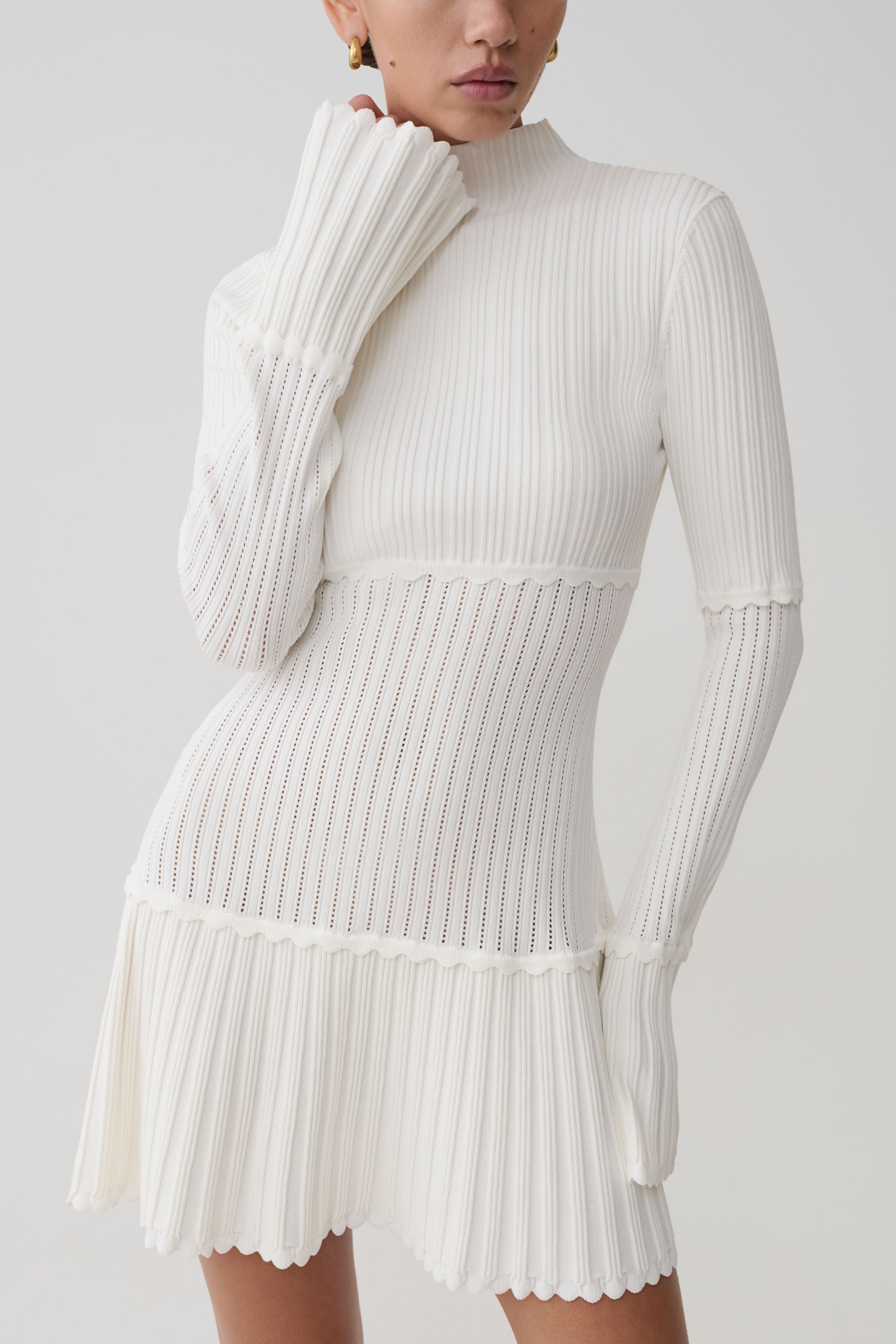 Adena Pointelle Knit Mini Dress - Ivory - Image 5