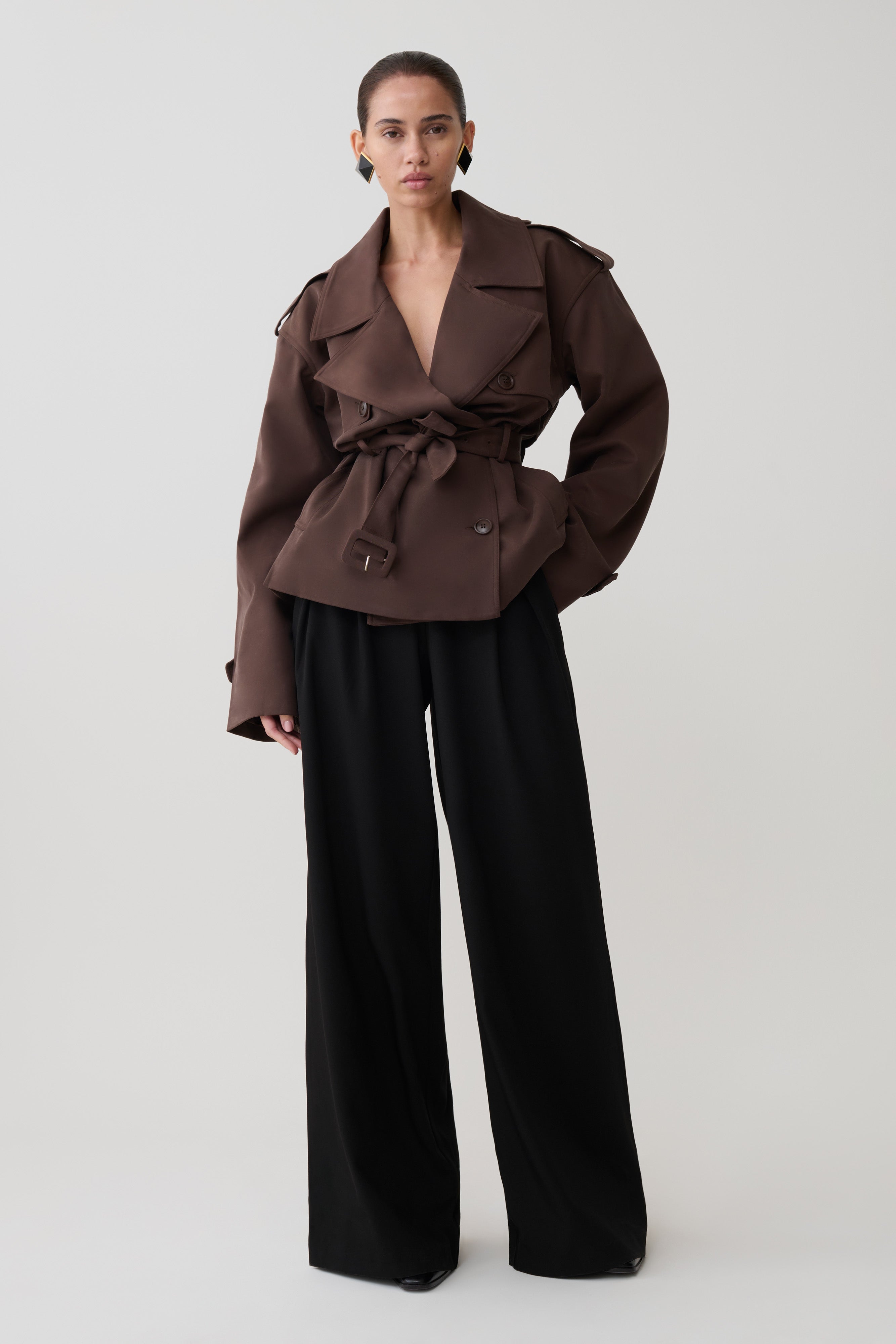 Alden Short Trench Jacket - Chocolate - Image 4