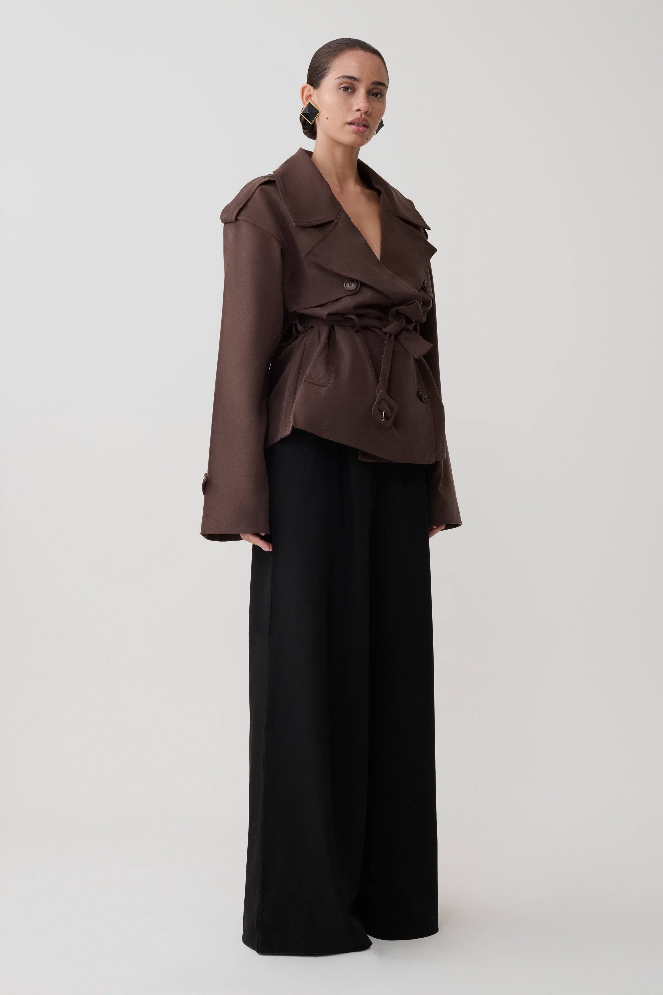 Alden Short Trench Jacket - Chocolate - Image 5