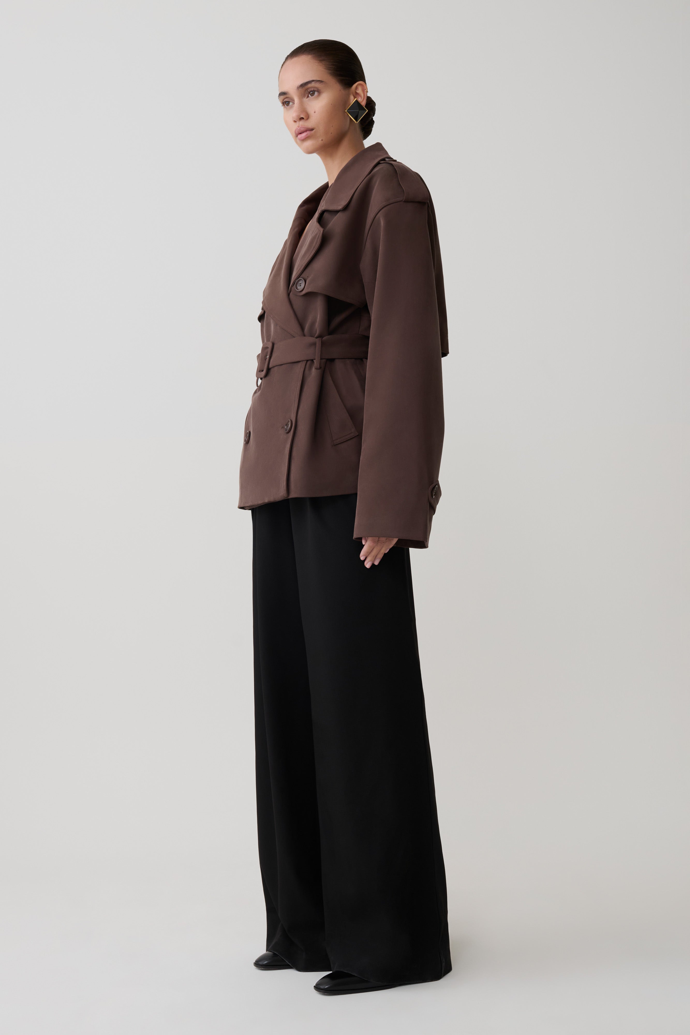 Alden Short Trench Jacket - Chocolate - Image 6