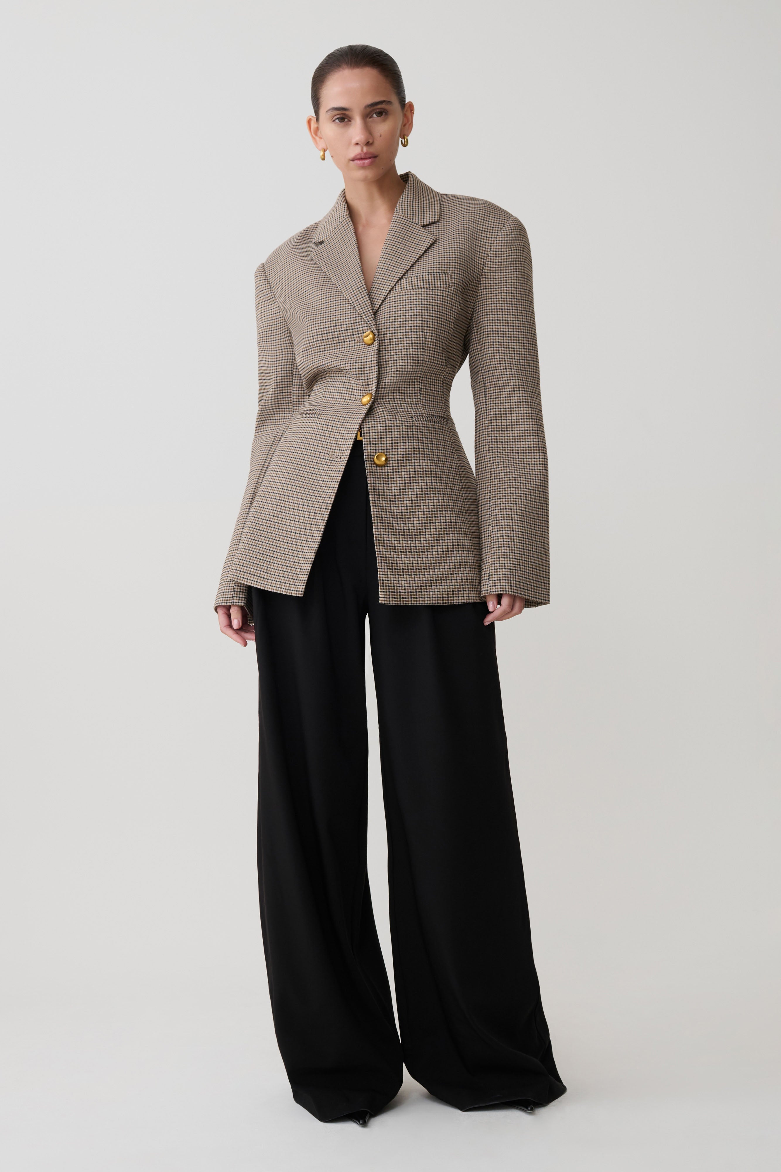 Alternative view of Mila Shaped Blazer - Tan Check