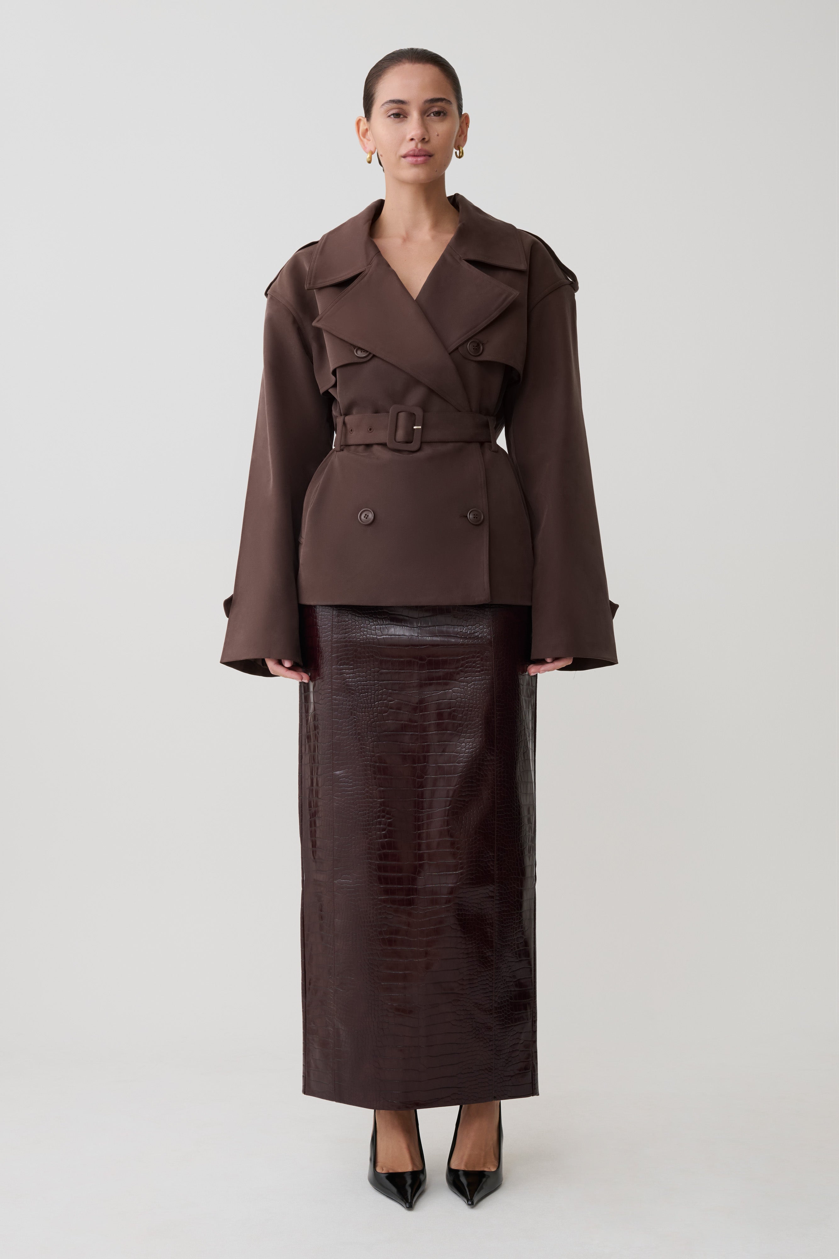 Alden Short Trench Jacket - Chocolate - Image 8
