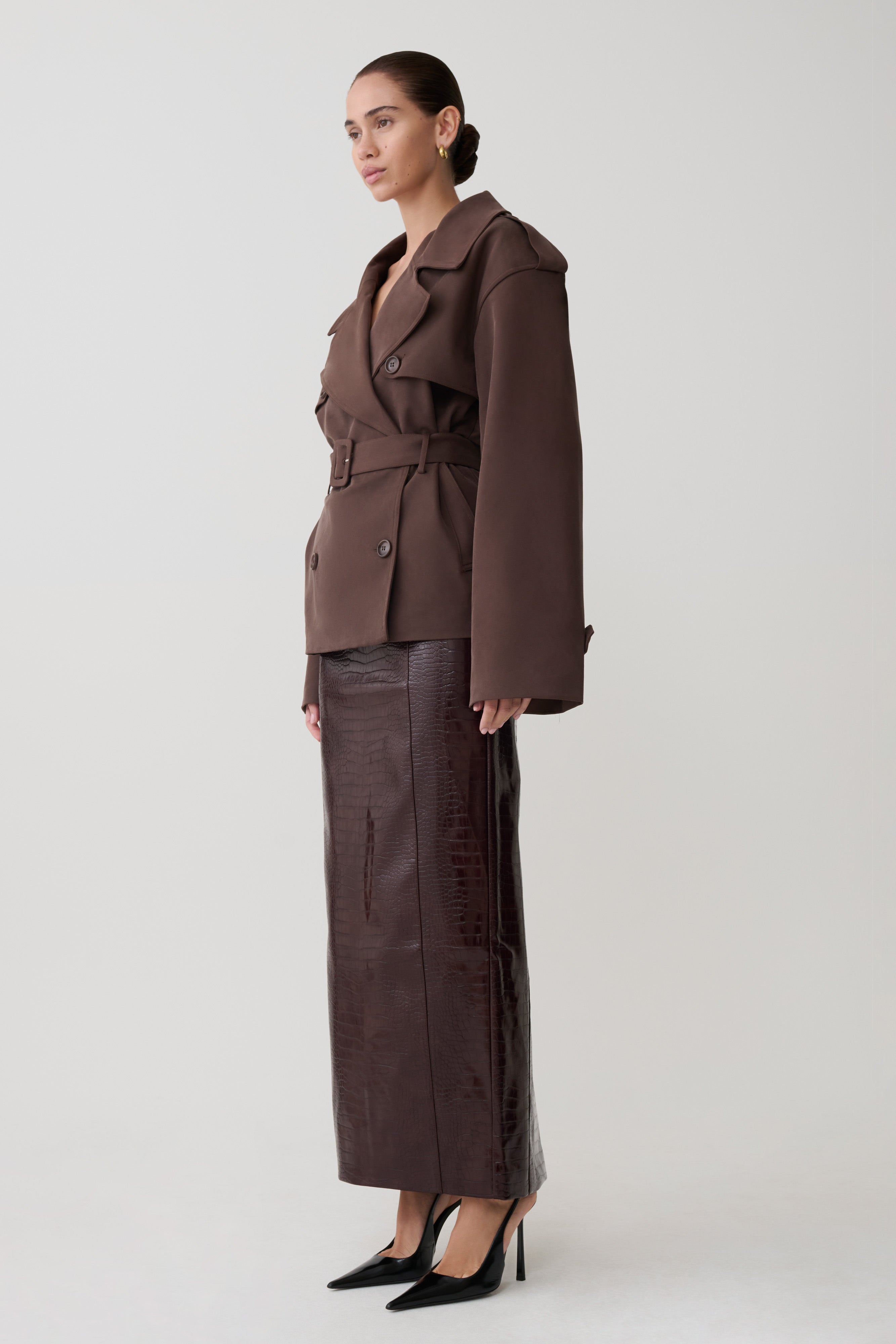 Alden Short Trench Jacket - Chocolate - Image 10