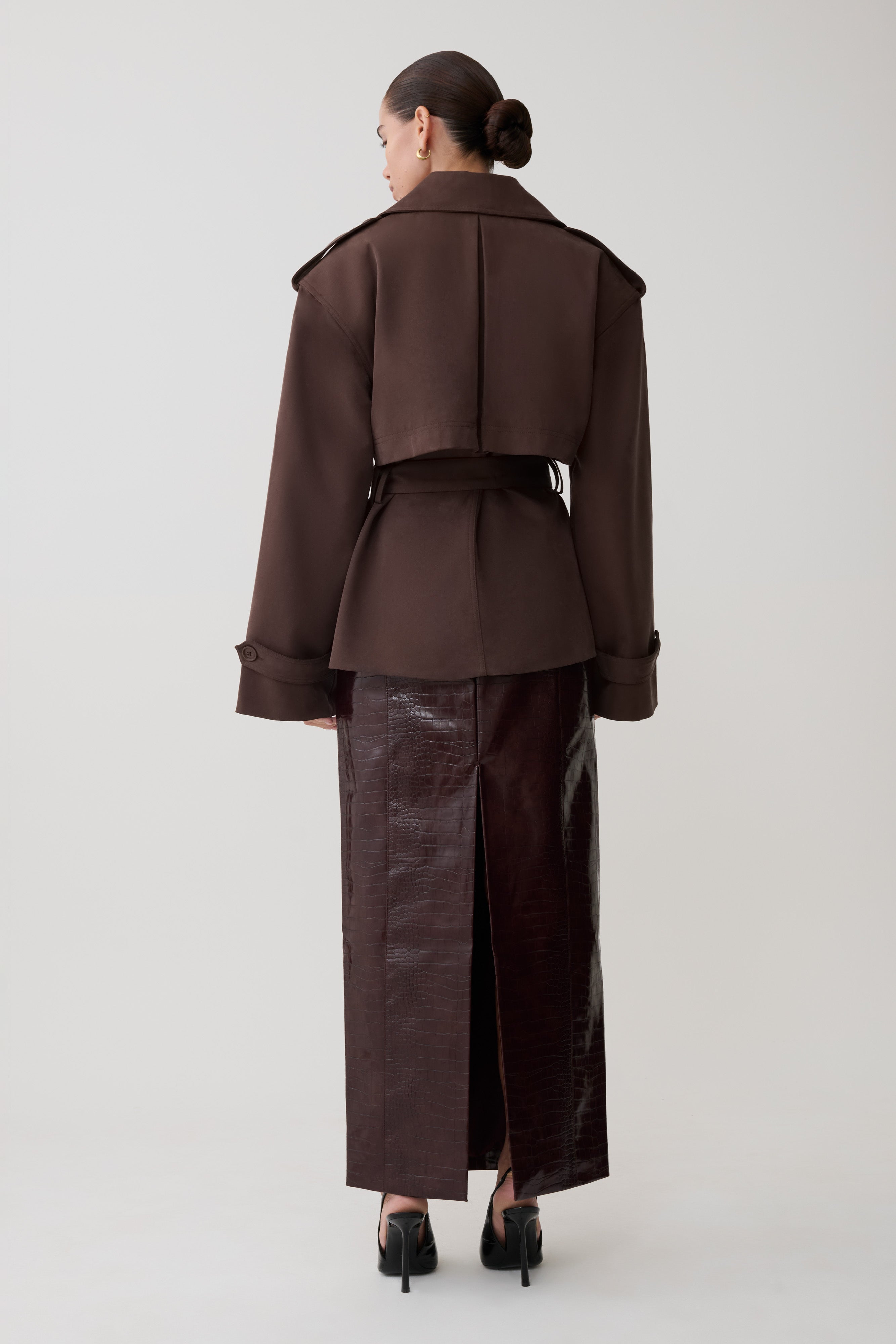 Alden Short Trench Jacket - Chocolate - Image 9