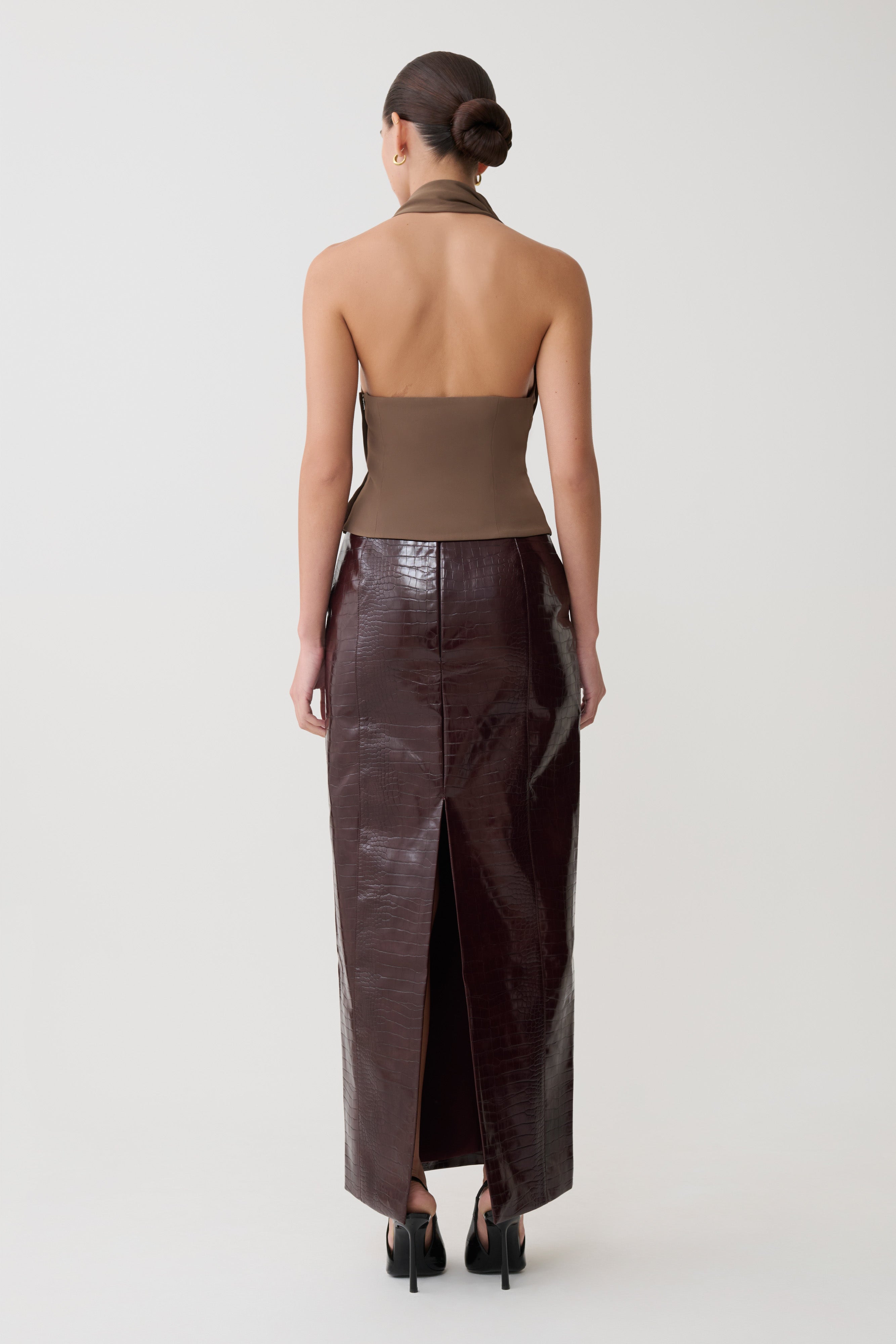 Alternative view of Marina Halter Top With Hardware - Cacao Brown