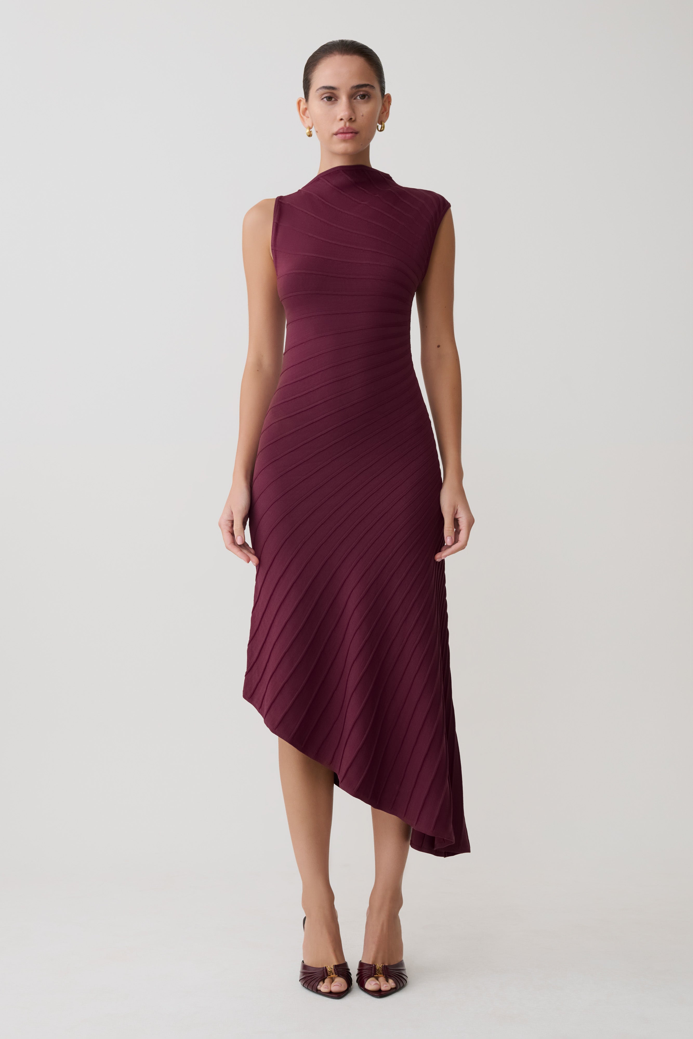 Milasandra Pleated Knit Dress - Plum - Image 10