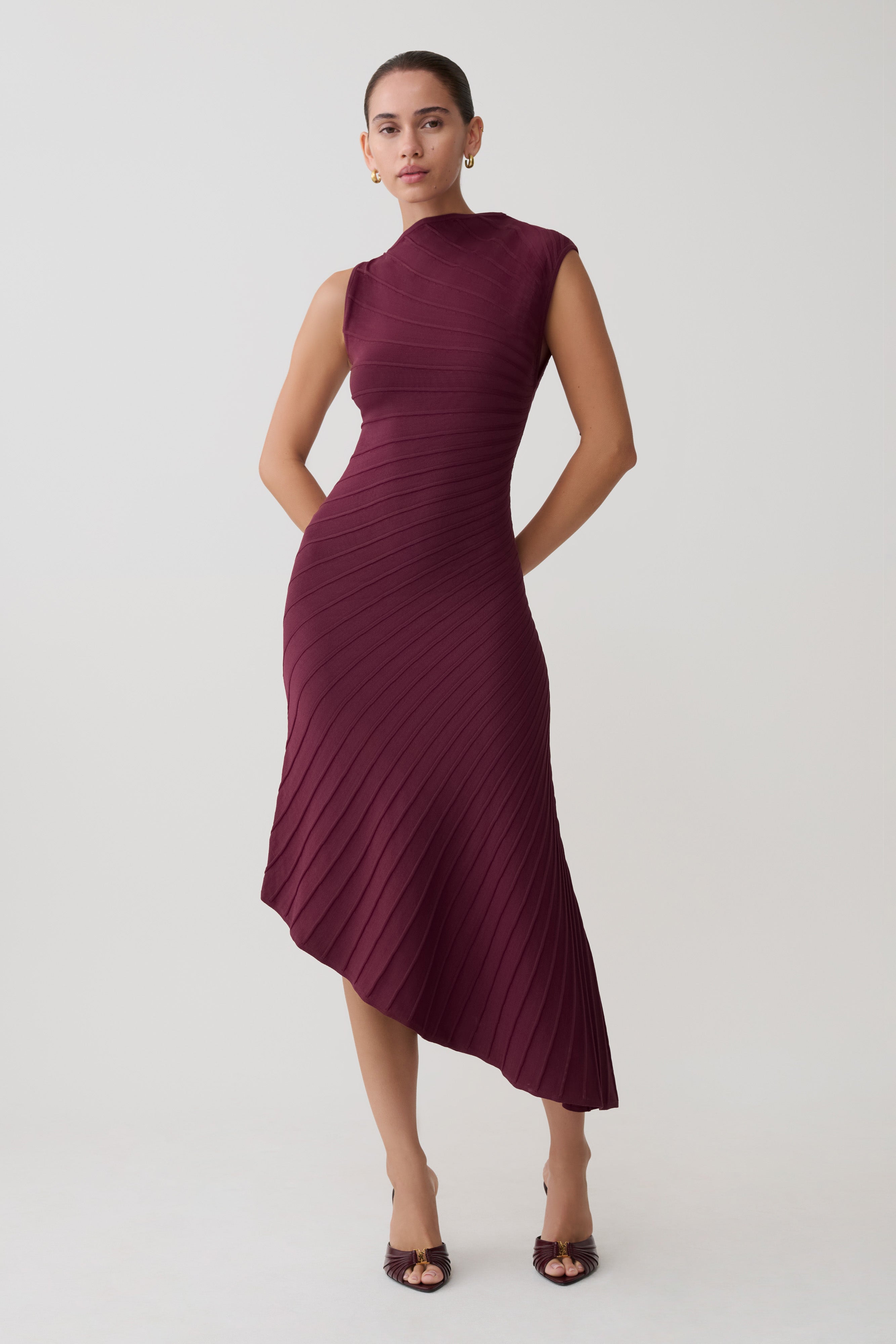Milasandra Pleated Knit Dress - Plum - Image 7