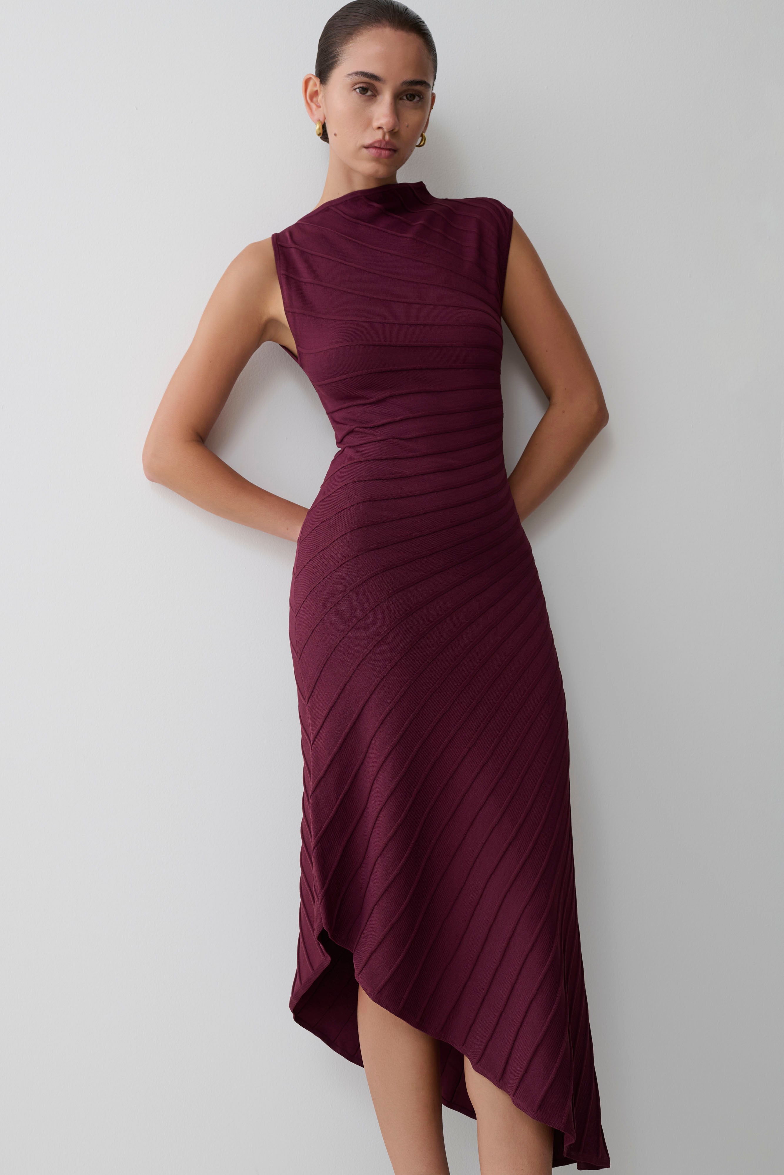 Milasandra Pleated Knit Dress - Plum - Image 11