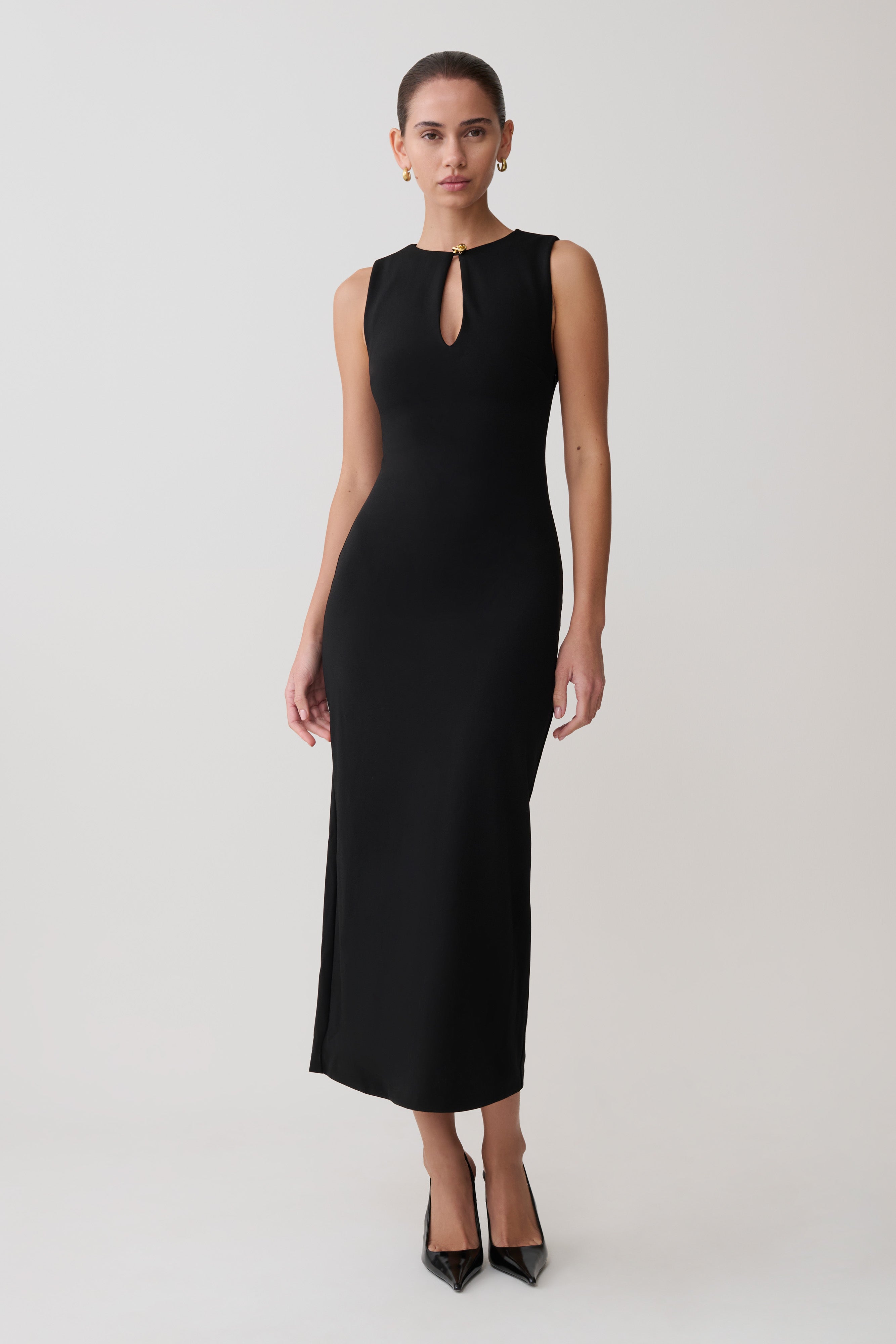 Norah Sleeveless Crepe Midi Dress - Black - Image 3