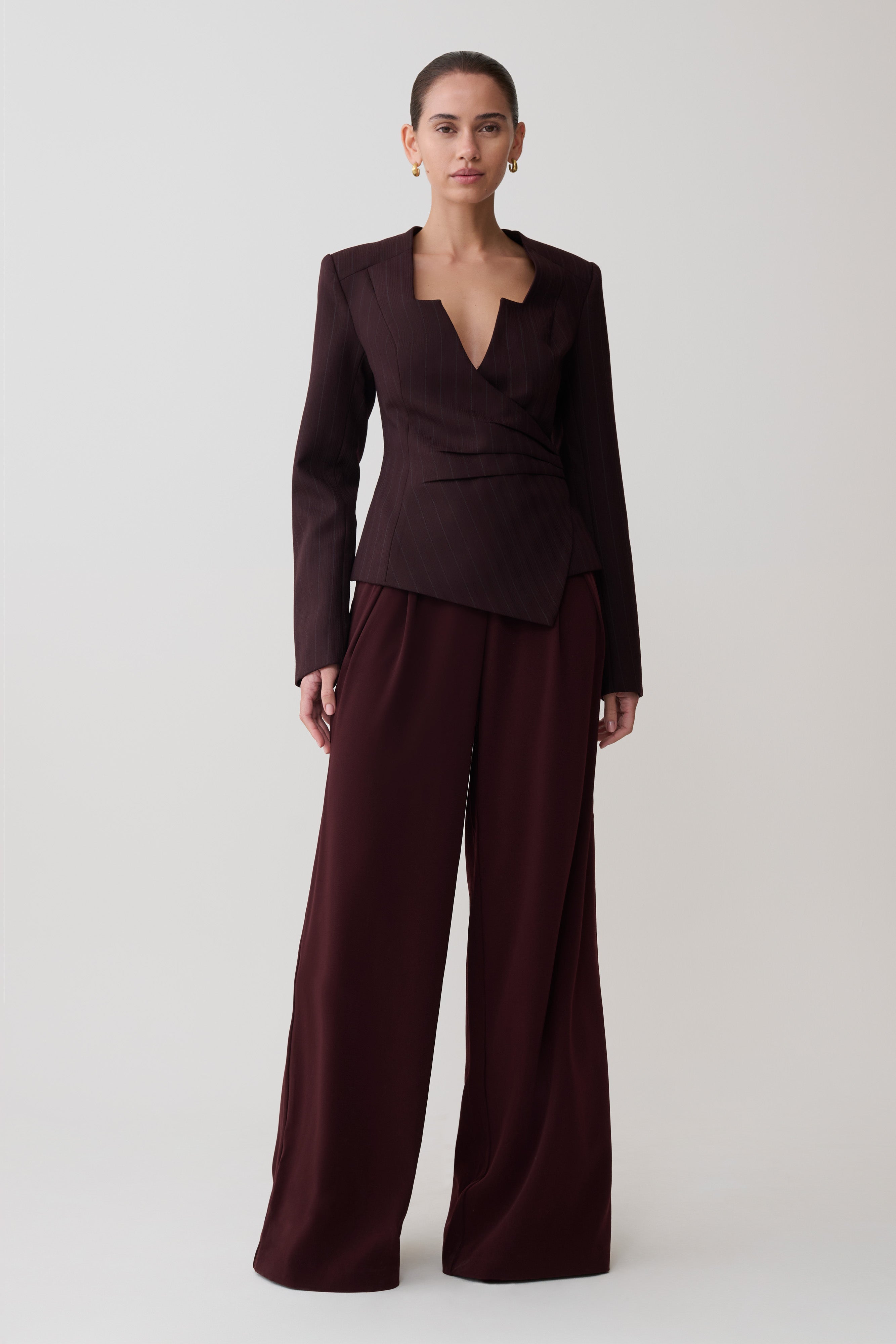 Agatha Square Neck Blazer - Plum Pinstripe - Image 5