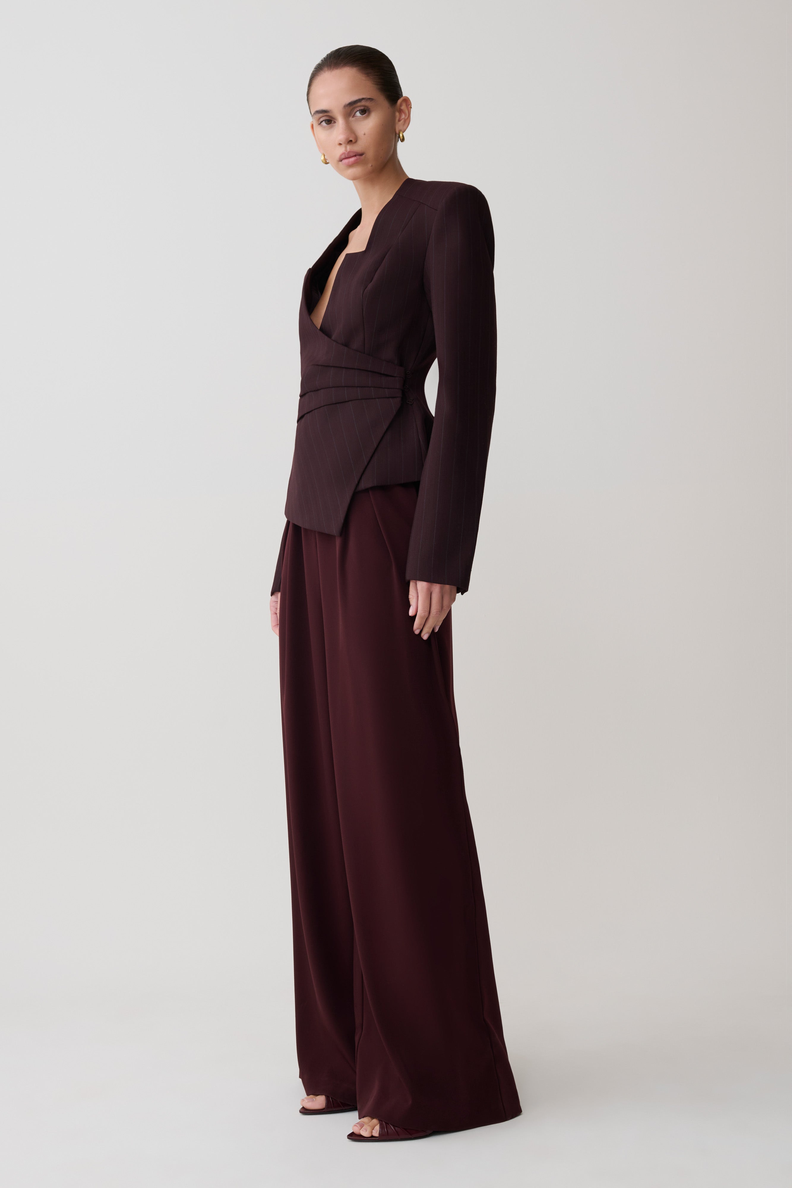 Agatha Square Neck Blazer - Plum Pinstripe - Image 7