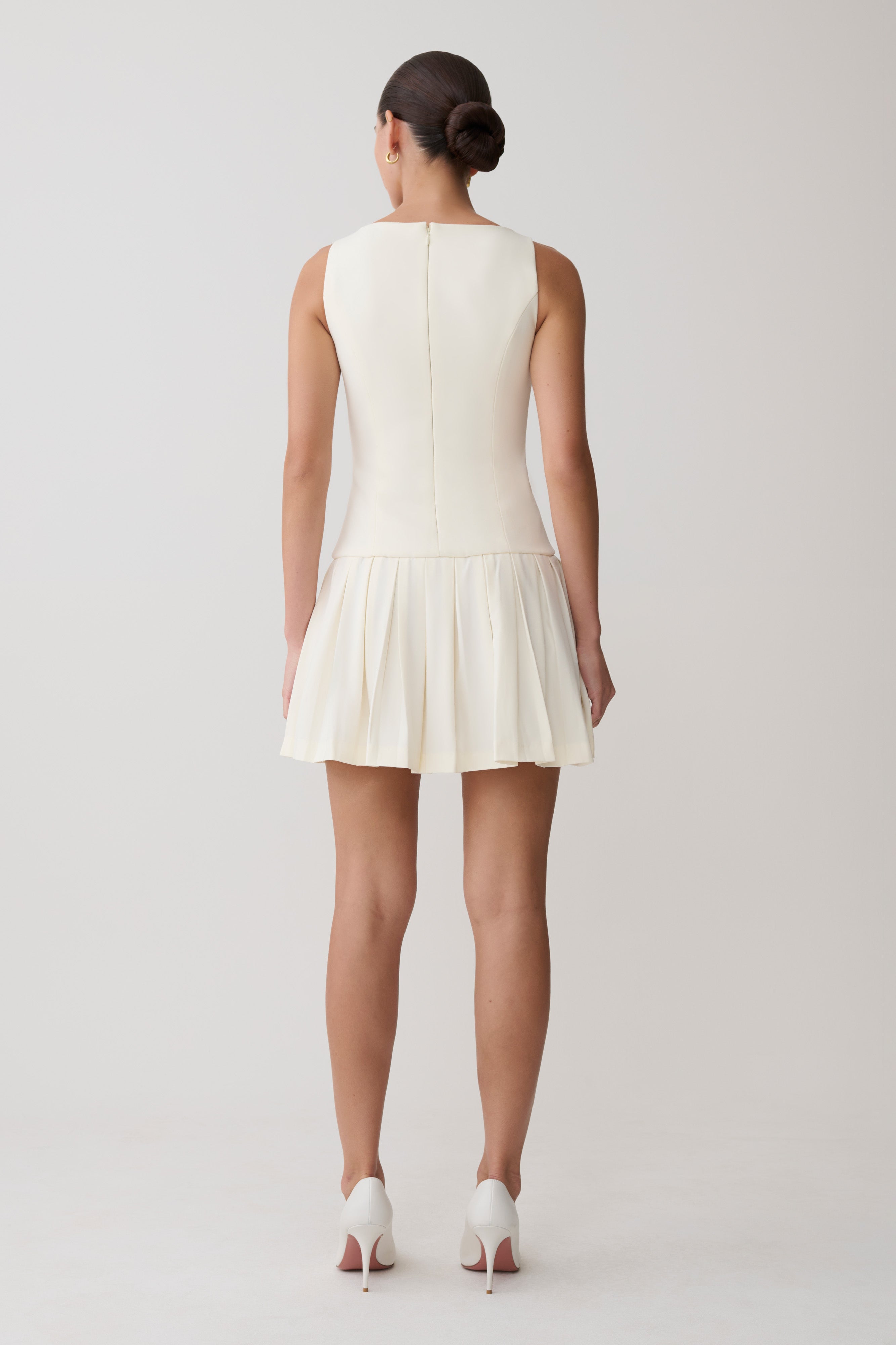 Mackenzie Sleeveless Pleated Mini Dress - Ivory - Image 3