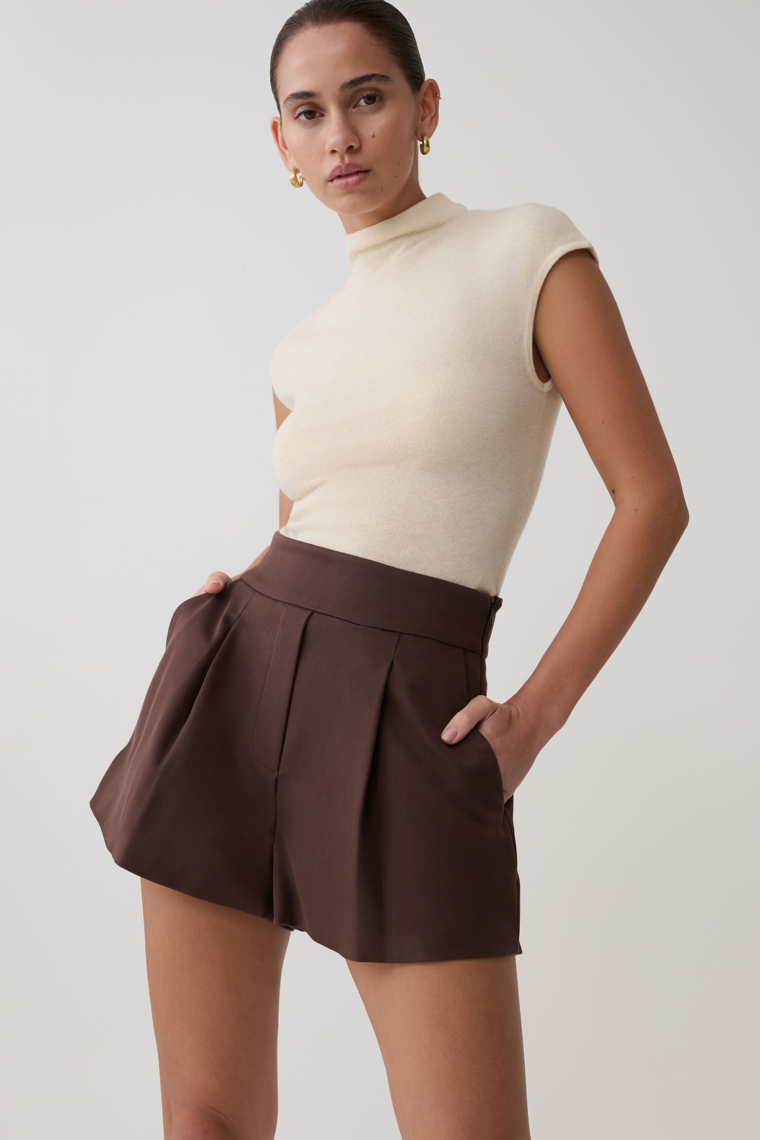 Alden High Waisted Short - Chocolate - Image 3