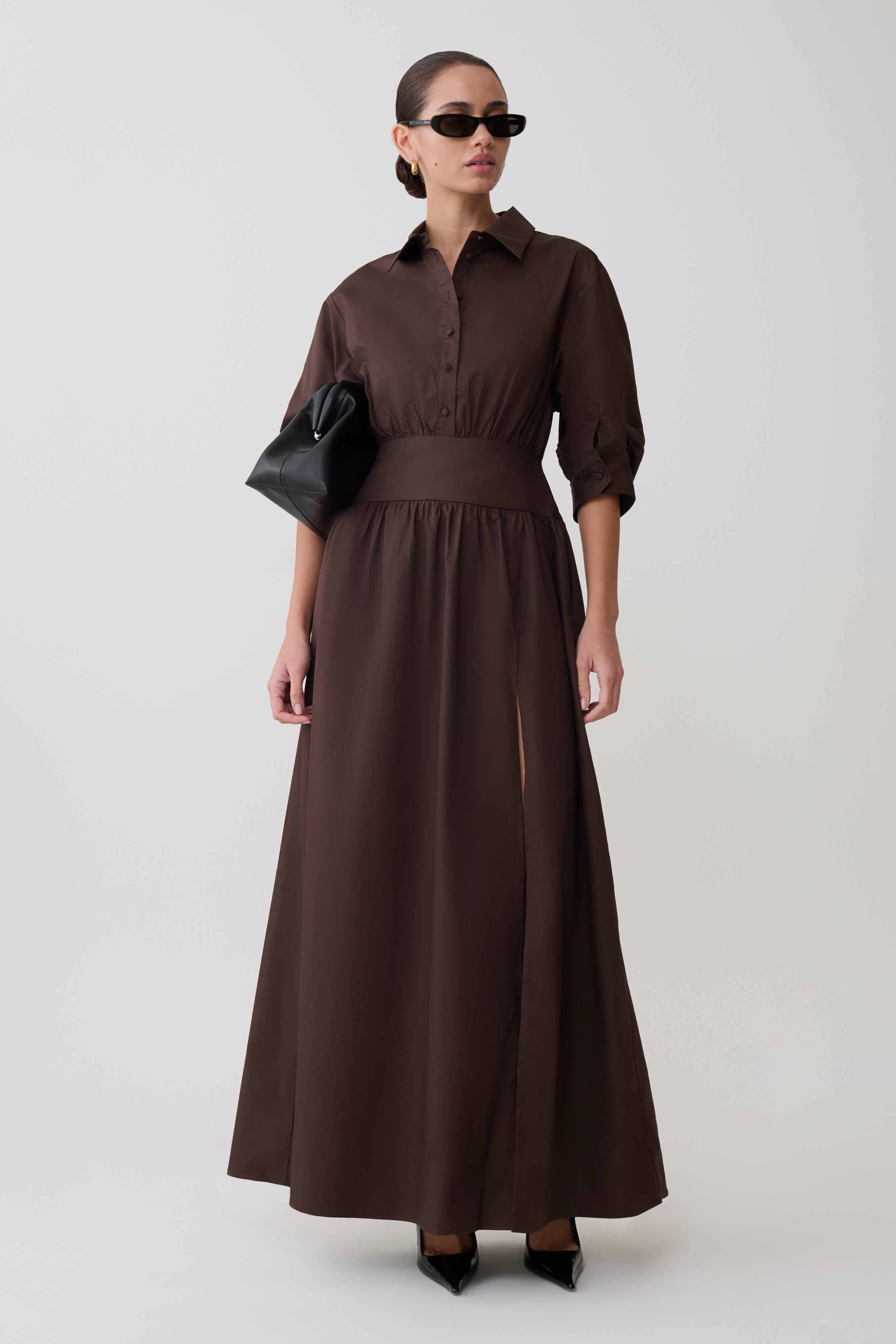 Isolde Long Sleeve Cotton Maxi Dress - Dark Chocolate - Image 4