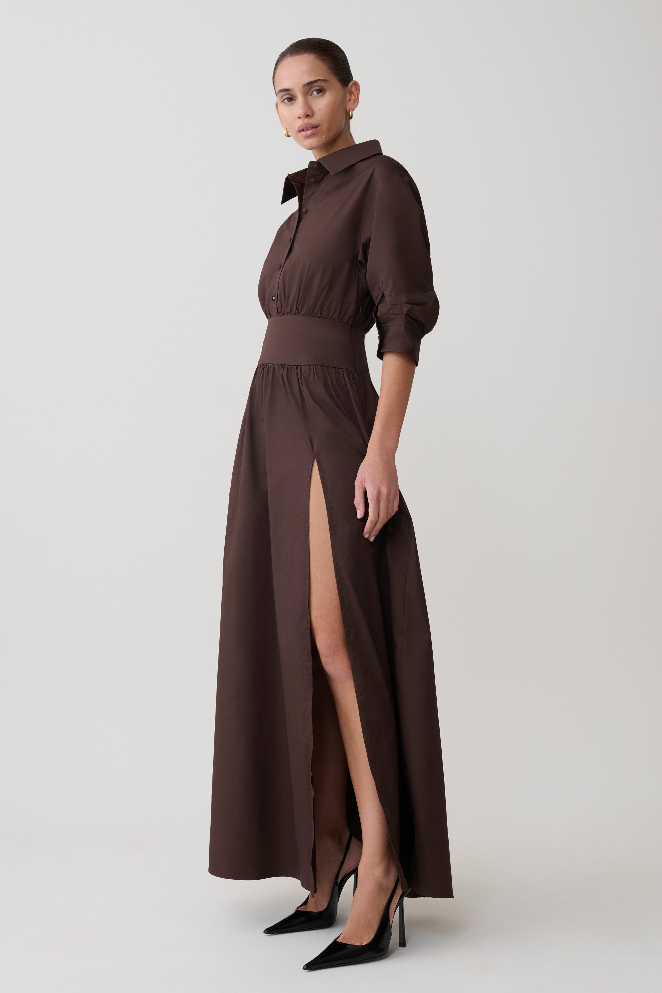 Isolde Long Sleeve Cotton Maxi Dress - Dark Chocolate - Image 5