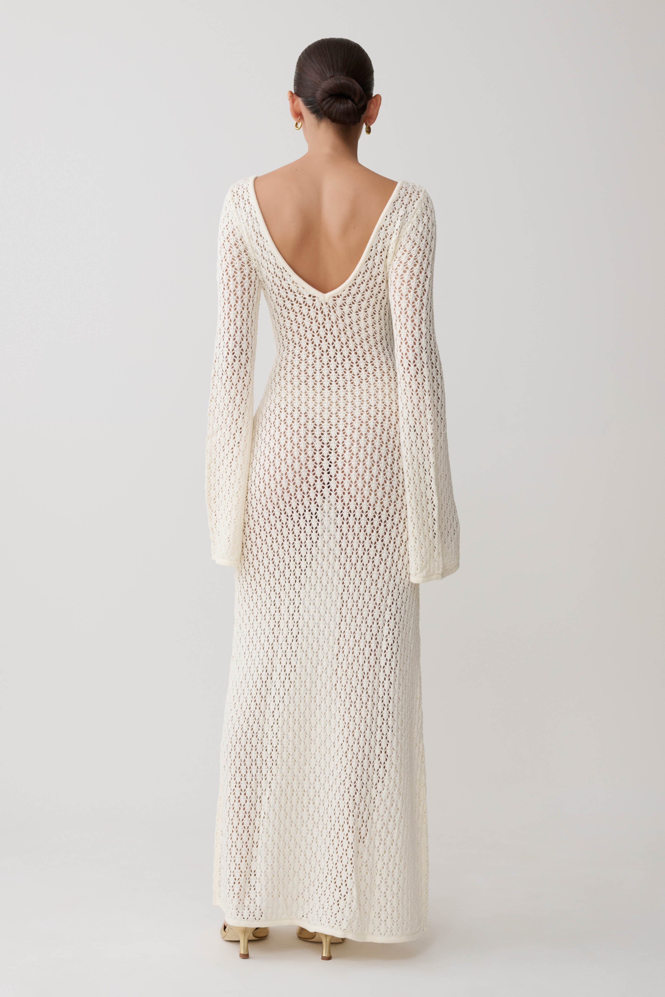Alternative view of Kayleigh Crochet Fishtail Flare Sleeve Maxi Dress - White
