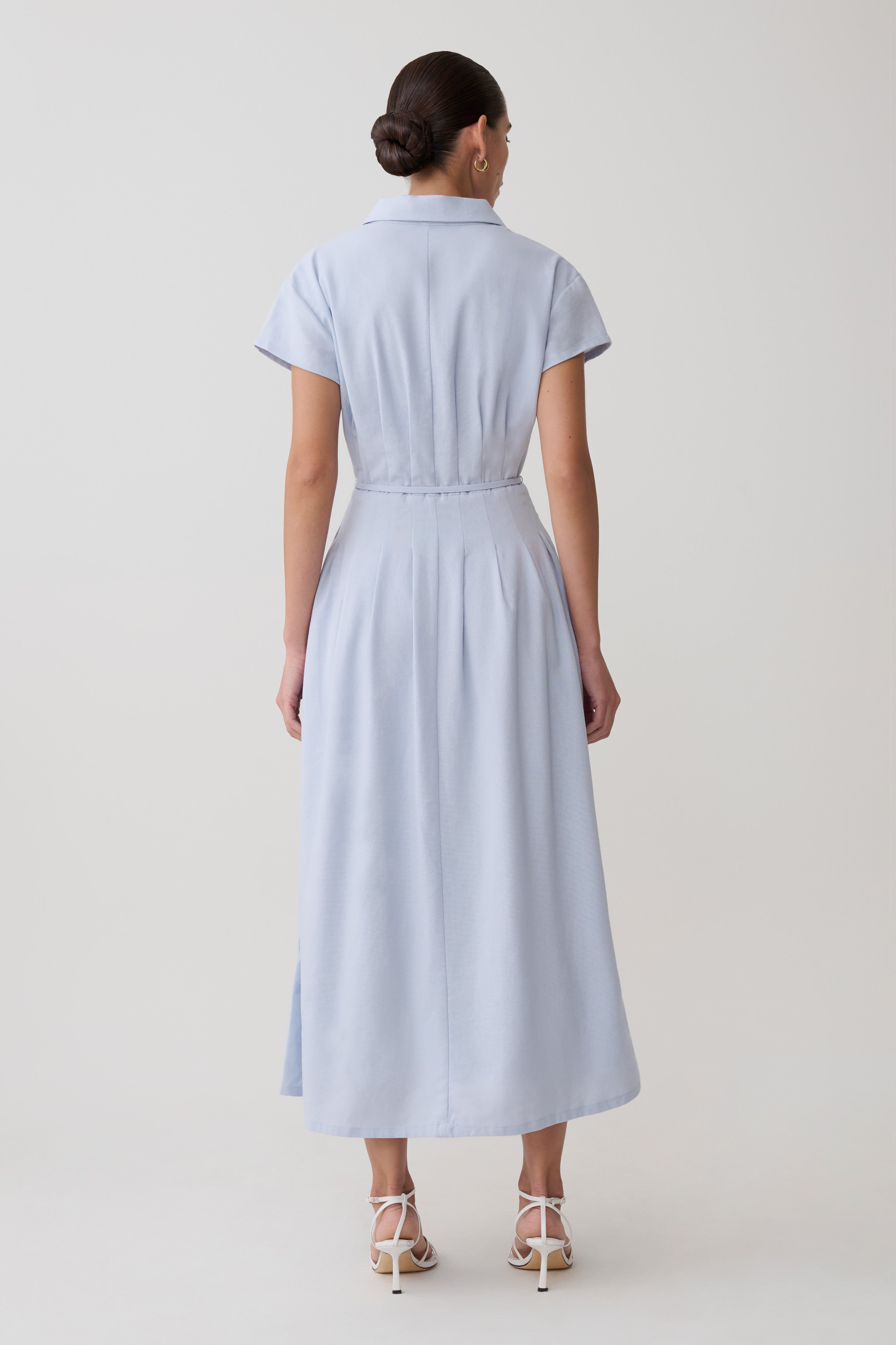 Alternative view of Aysha Buttoned Linen Midi Dress - Cornflower Blue